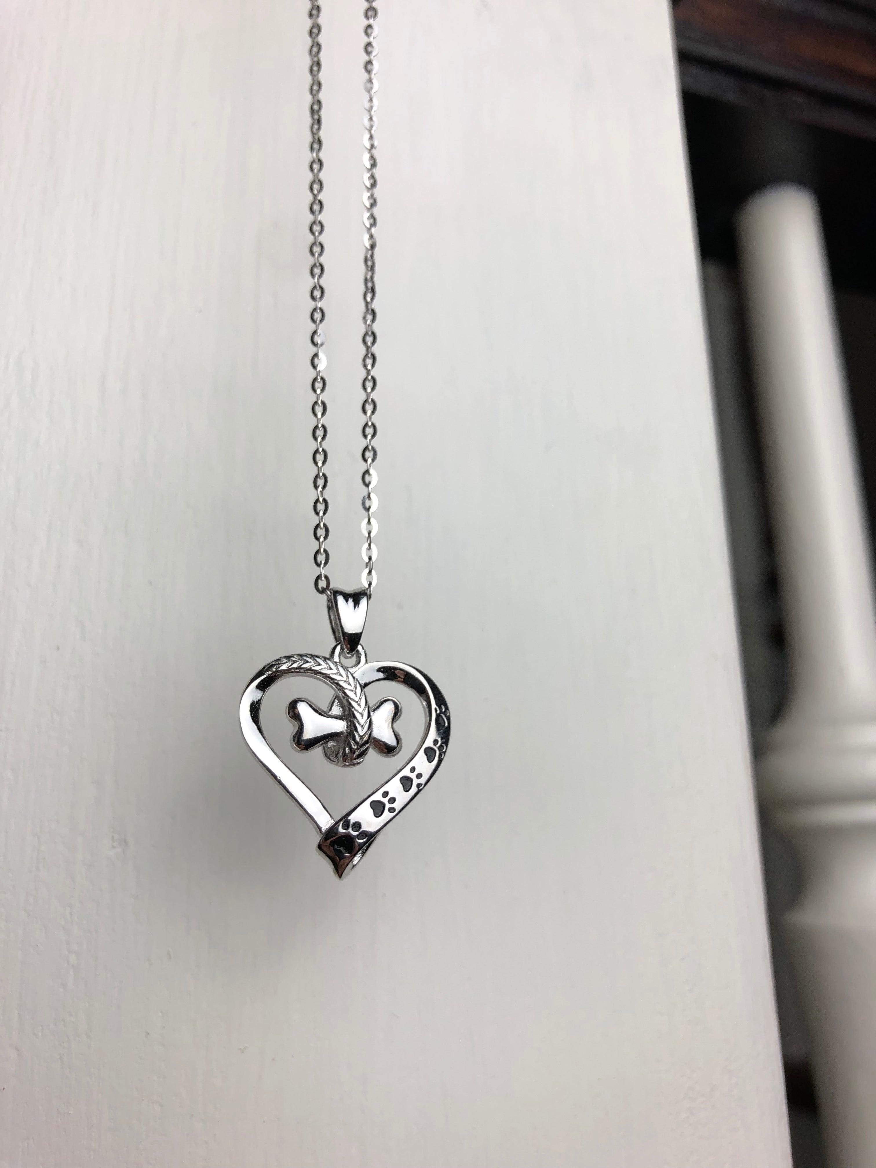 Dog Paw and Heart Necklace