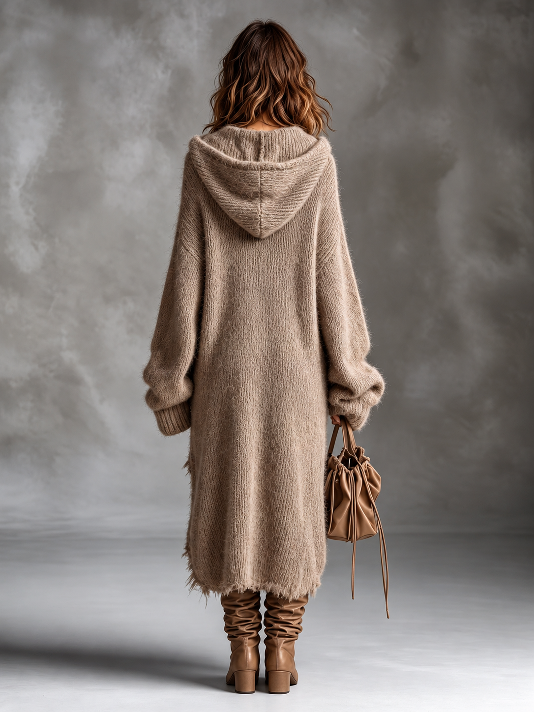 Elena | Fuzzy Knit Hooded Oversized Dress