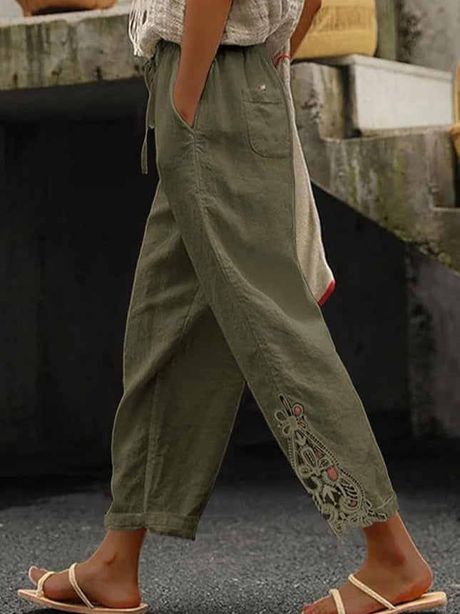 Casual Lace-Hollow Drawstring Pants