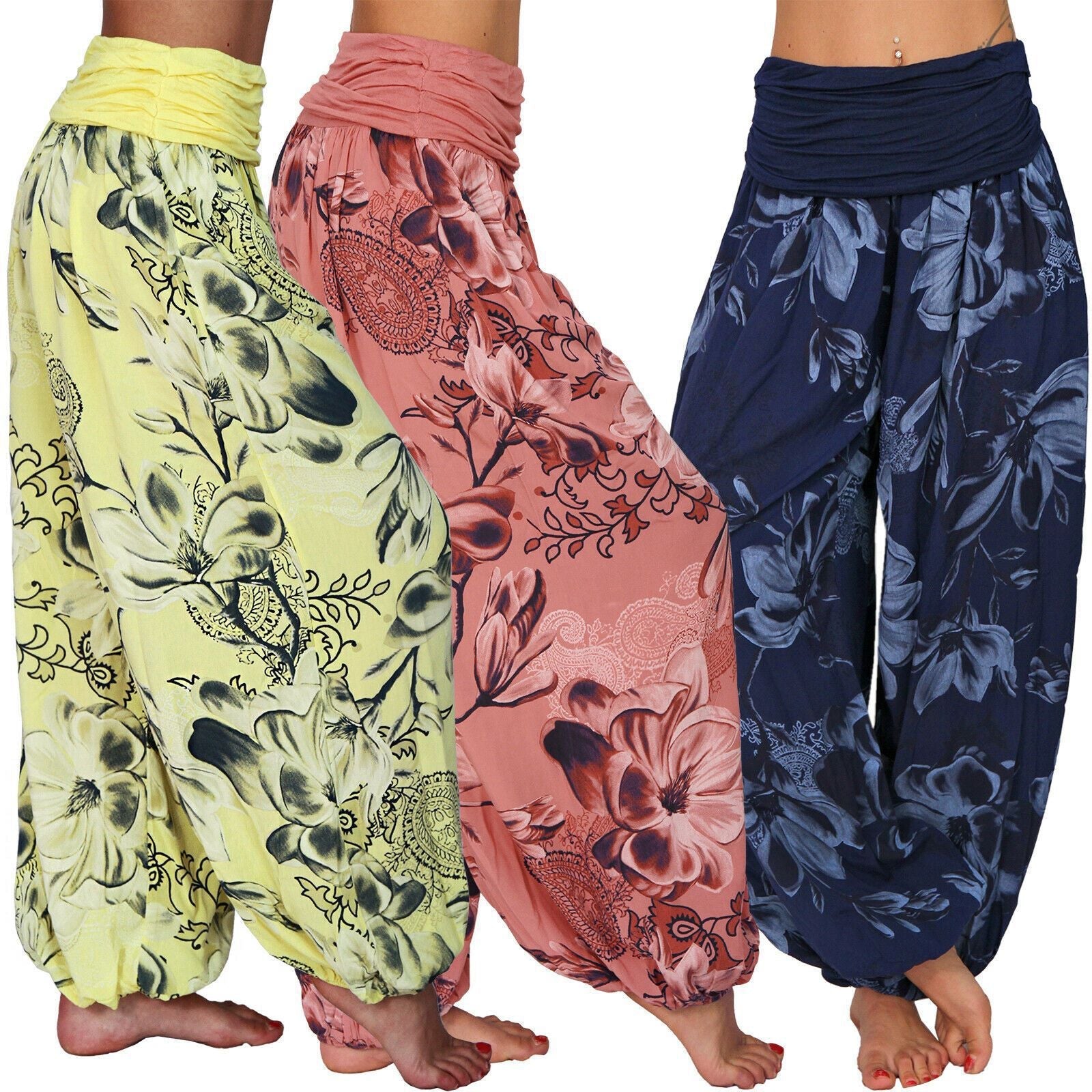 Elegant Floral Smocked Harem Pants