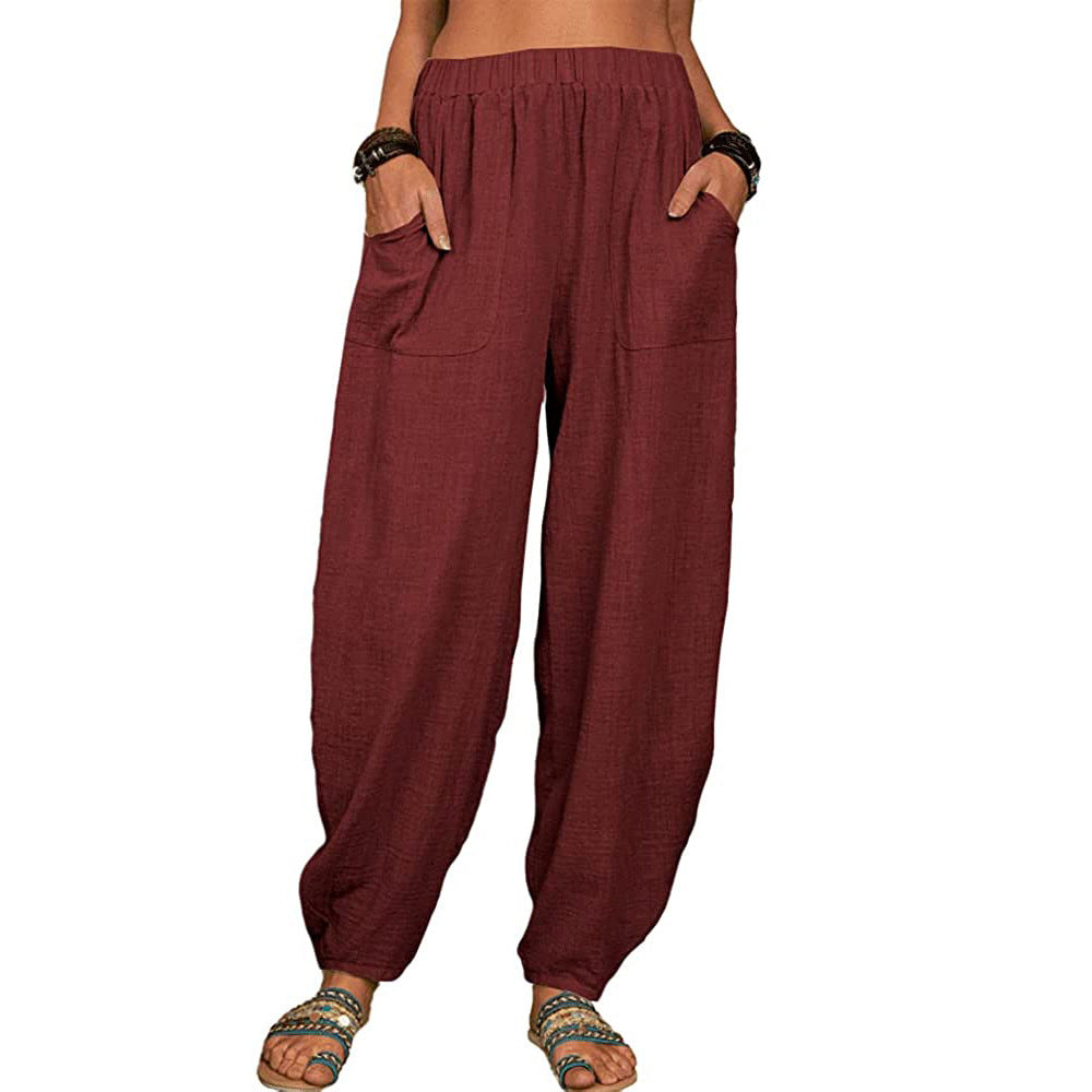 Boho Pants Solid Balloon-Leg Trousers