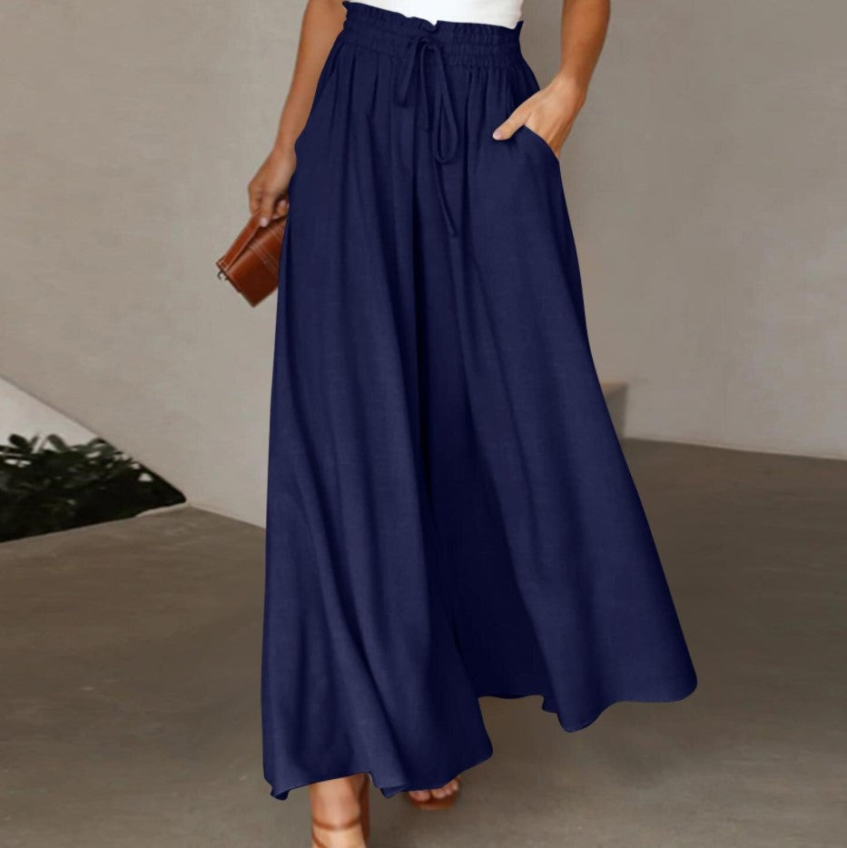 Casual High-Waist Drawstring Flowy Palazzo Pants