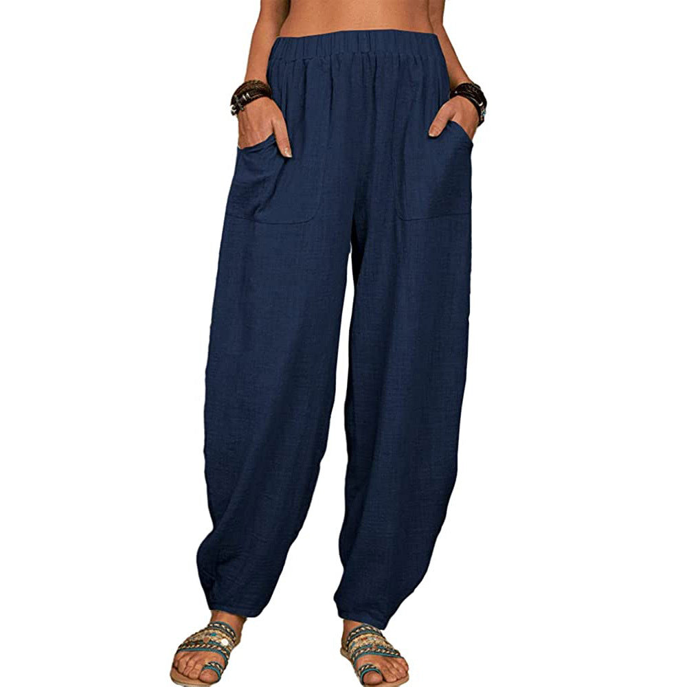 Boho Pants Solid Balloon-Leg Trousers
