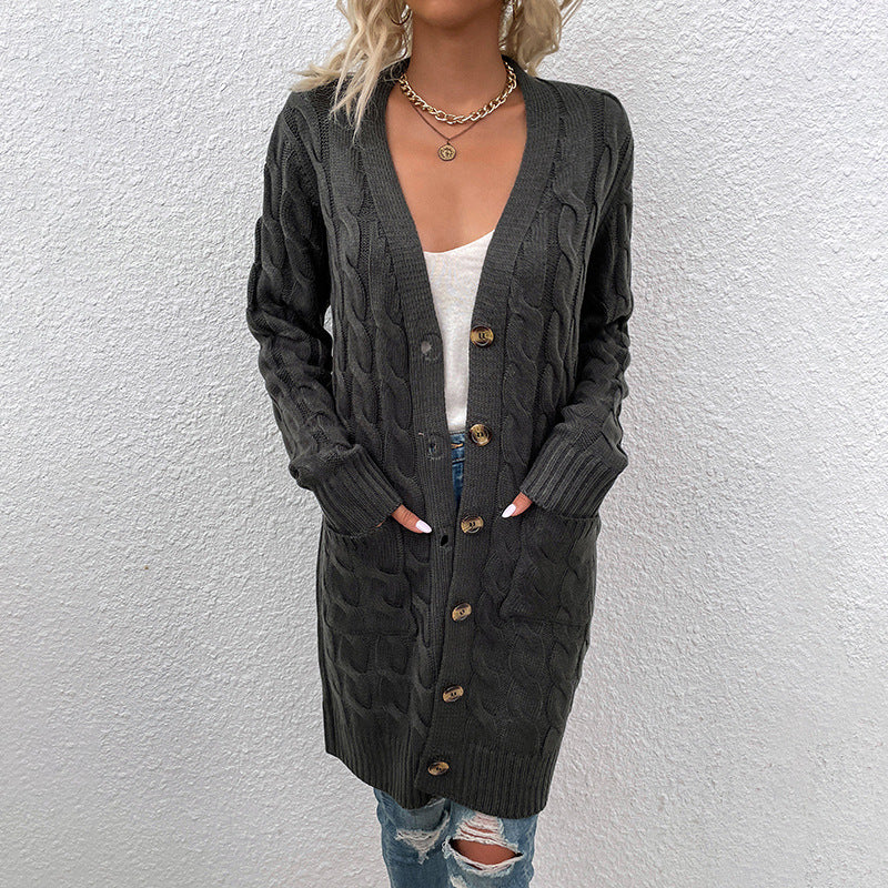 Kiana™ | Cable-Knit Buttoned Mid-Length Cardigan