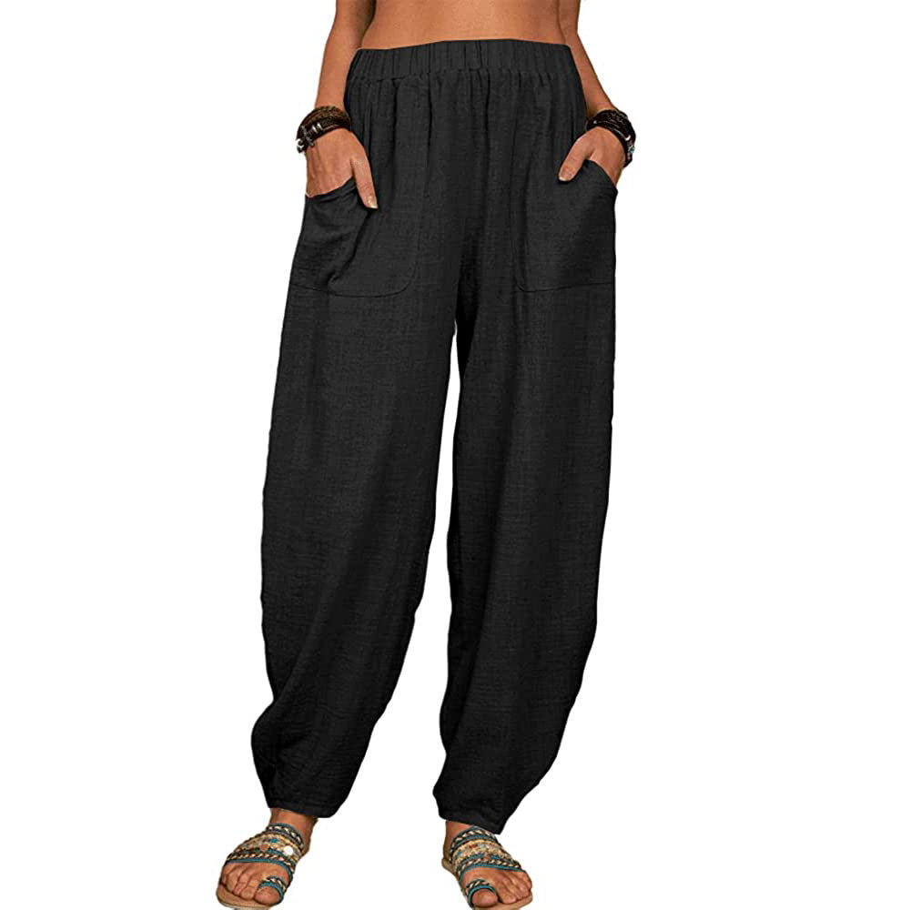 Boho Pants Solid Balloon-Leg Trousers