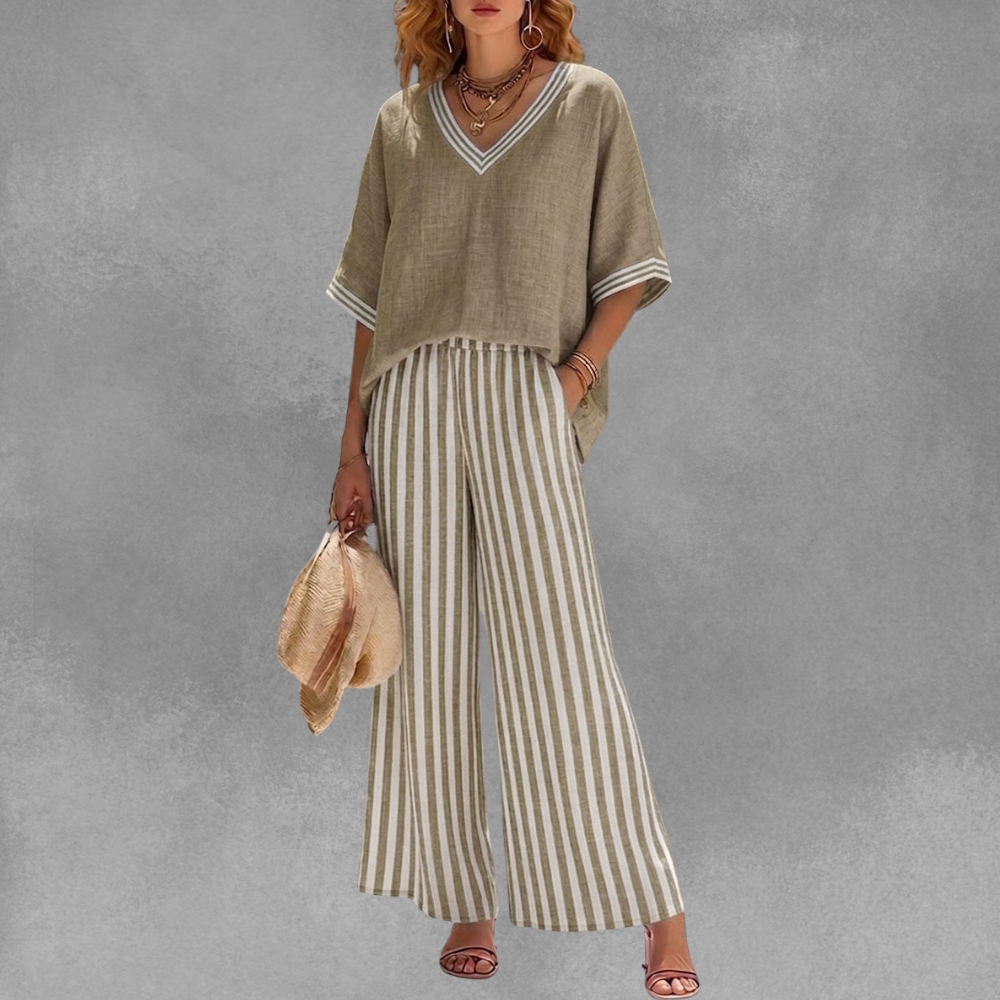 Elena | Elegant Striped Wide-Leg Two-Piece Set