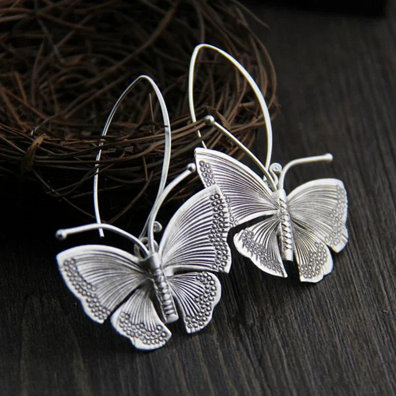 Vintage Silver tone Butterfly Earrings