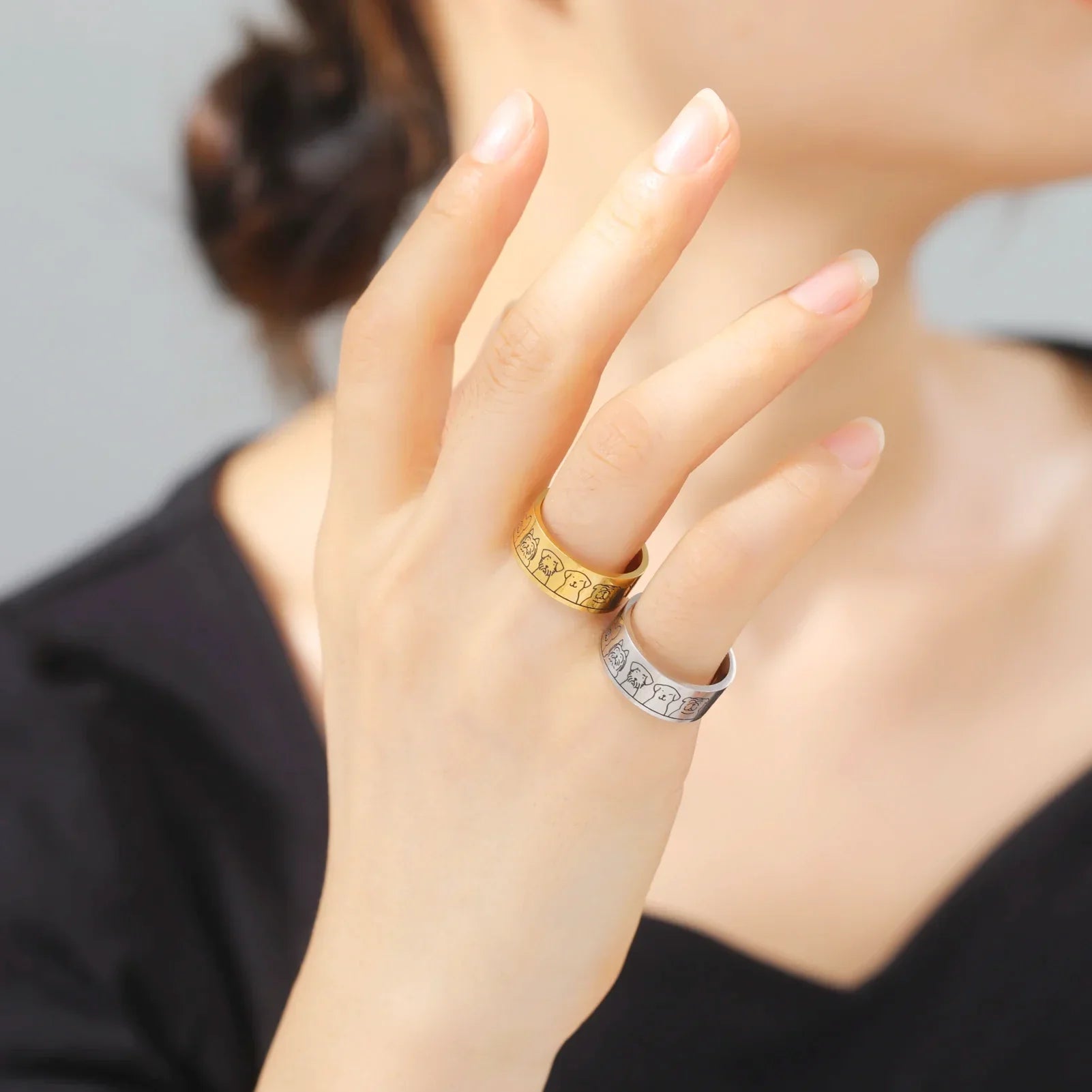 Wide Dog Ring – Engraved Design for Women