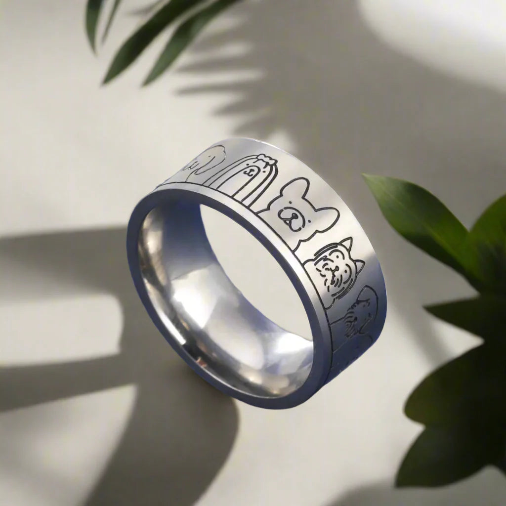 Wide Dog Ring – Engraved Design for Women