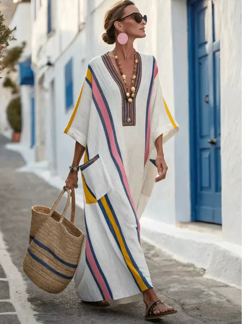 Striped Pocket Linen Resort Dress