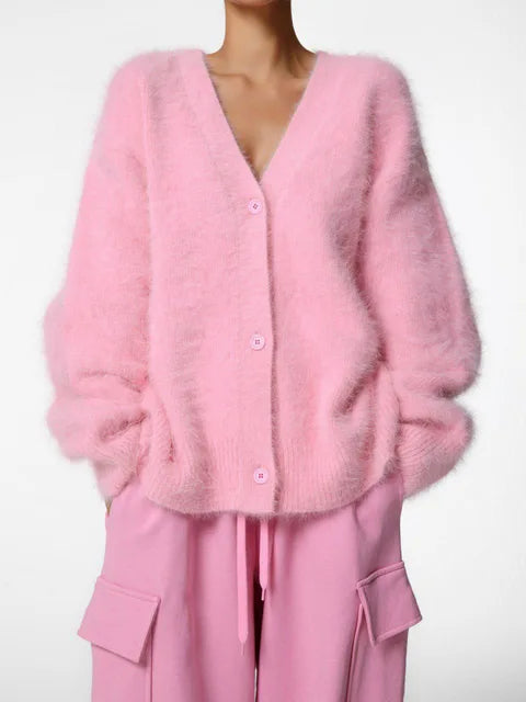 Fortunata™ | Fluffy V-neck button cardigan