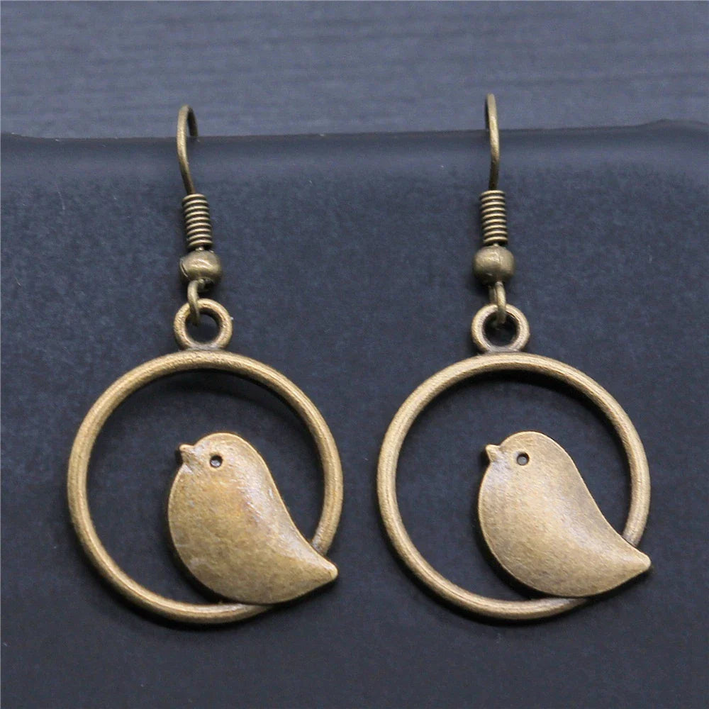 Vintage Bird Charm Drop Earrings
