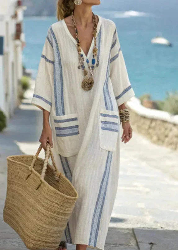 Striped Pocket Linen Resort Dress