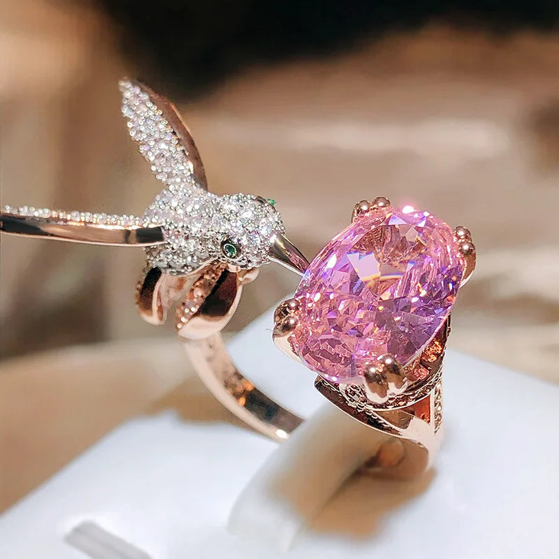 Adjustable Hummingbird Gemstone Ring – Zircon