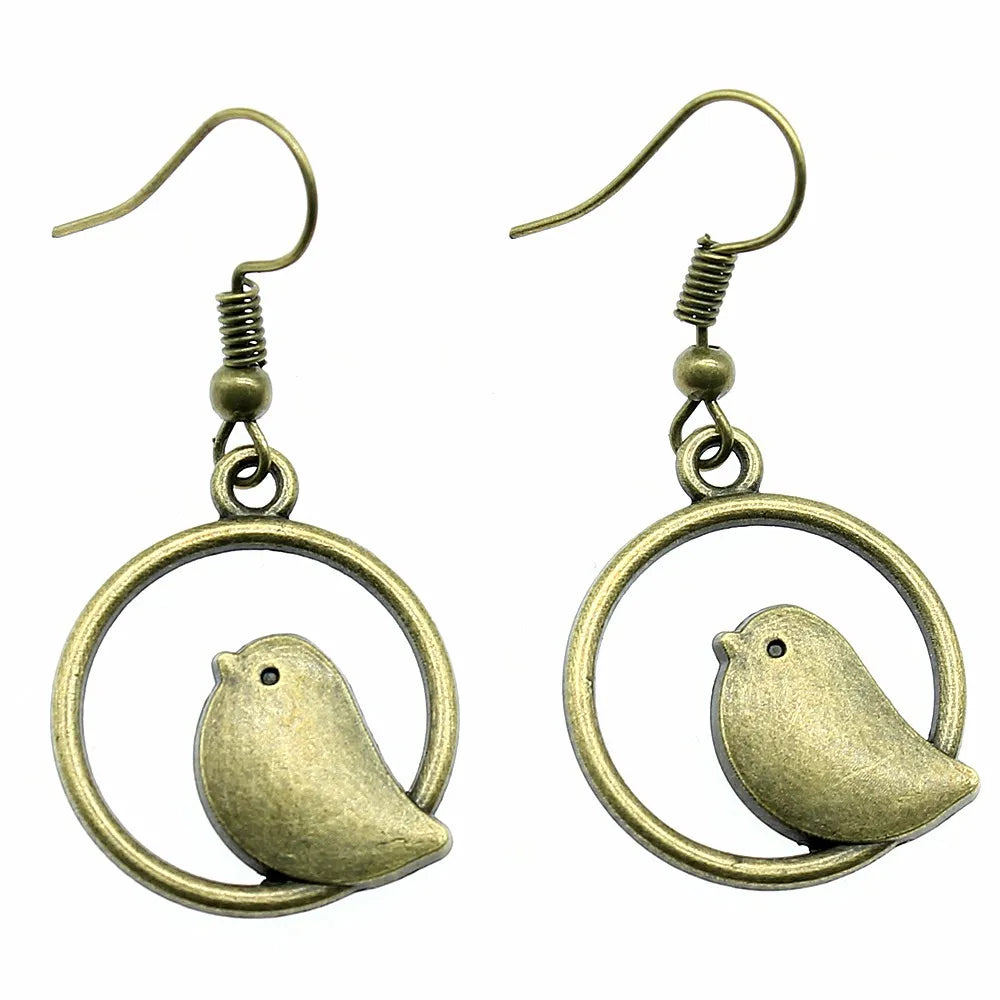 Vintage Bird Charm Drop Earrings