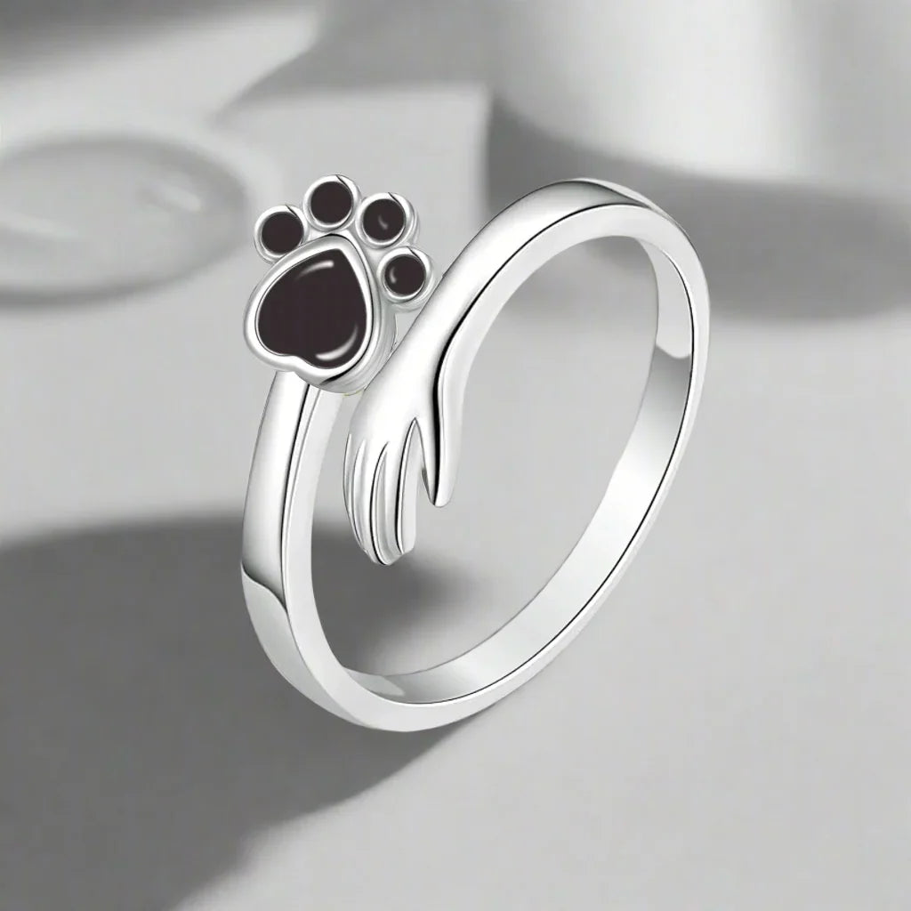 925 Adjustable Ring – Hand and Paw Print Design