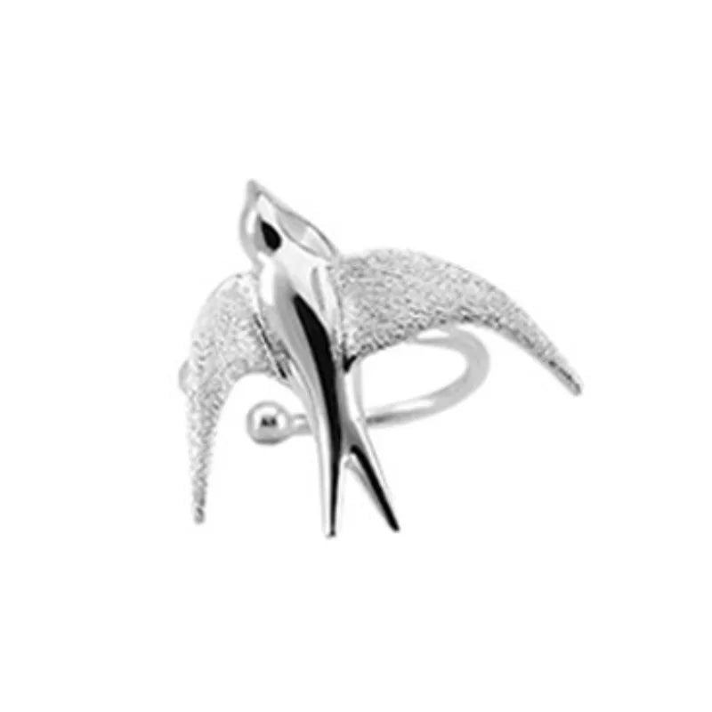 Beautiful Silver tone Swallow Bird Clip-On Earrings