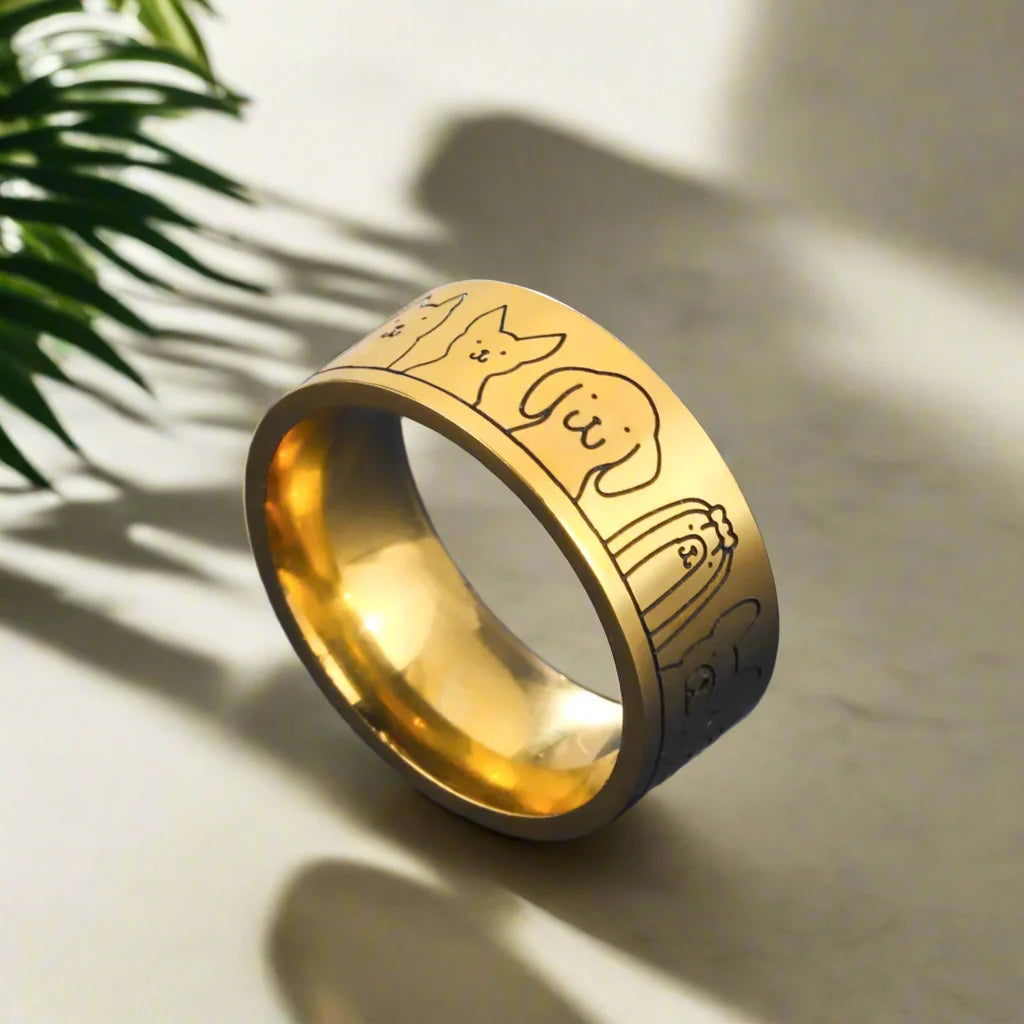 Wide Dog Ring – Engraved Design for Women