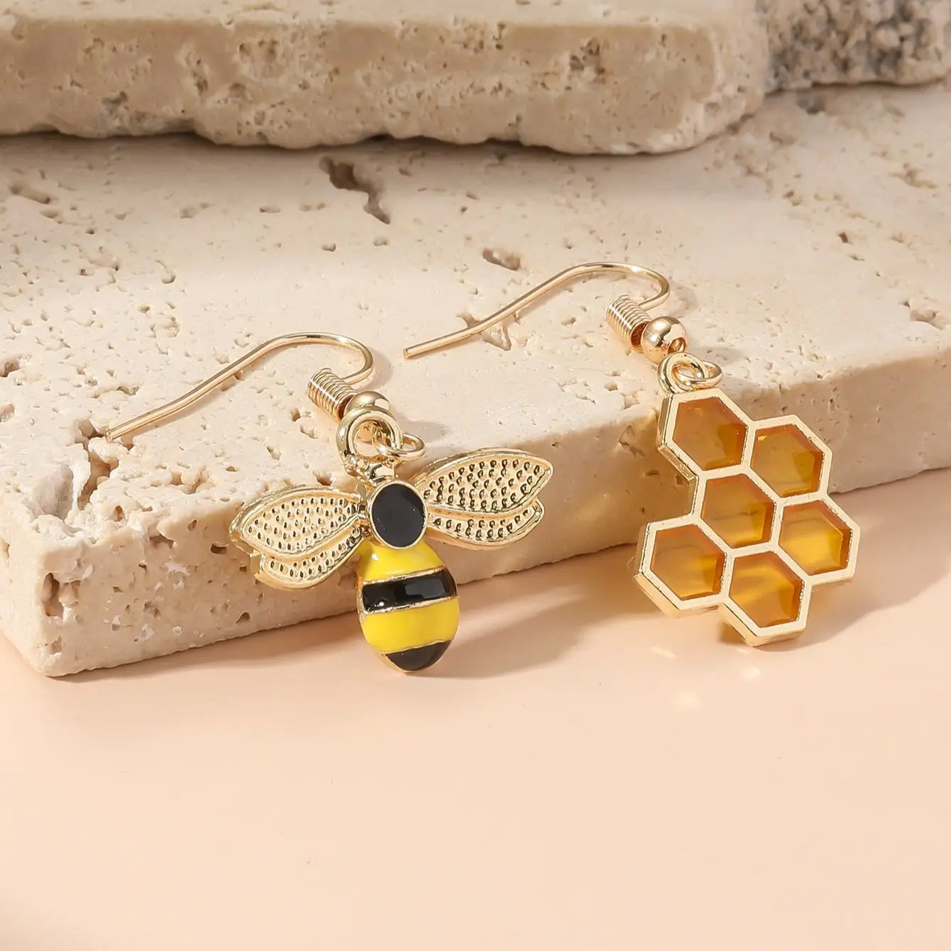 Honeycomb & Bee Drop Earrings