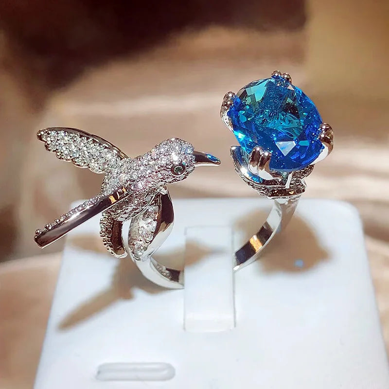 Adjustable Hummingbird Gemstone Ring – Zircon