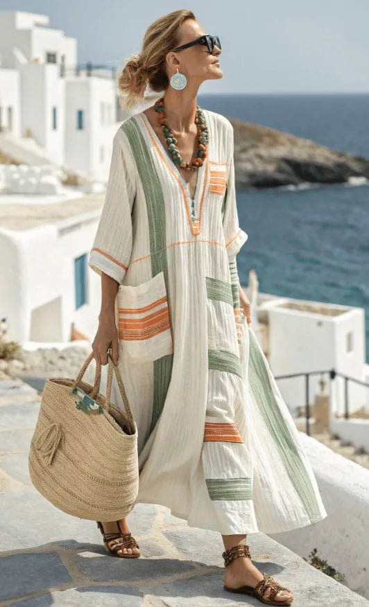 Striped Pocket Linen Resort Dress