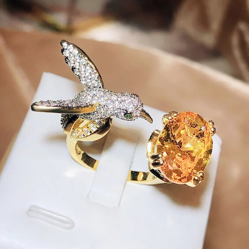 Adjustable Hummingbird Gemstone Ring – Zircon