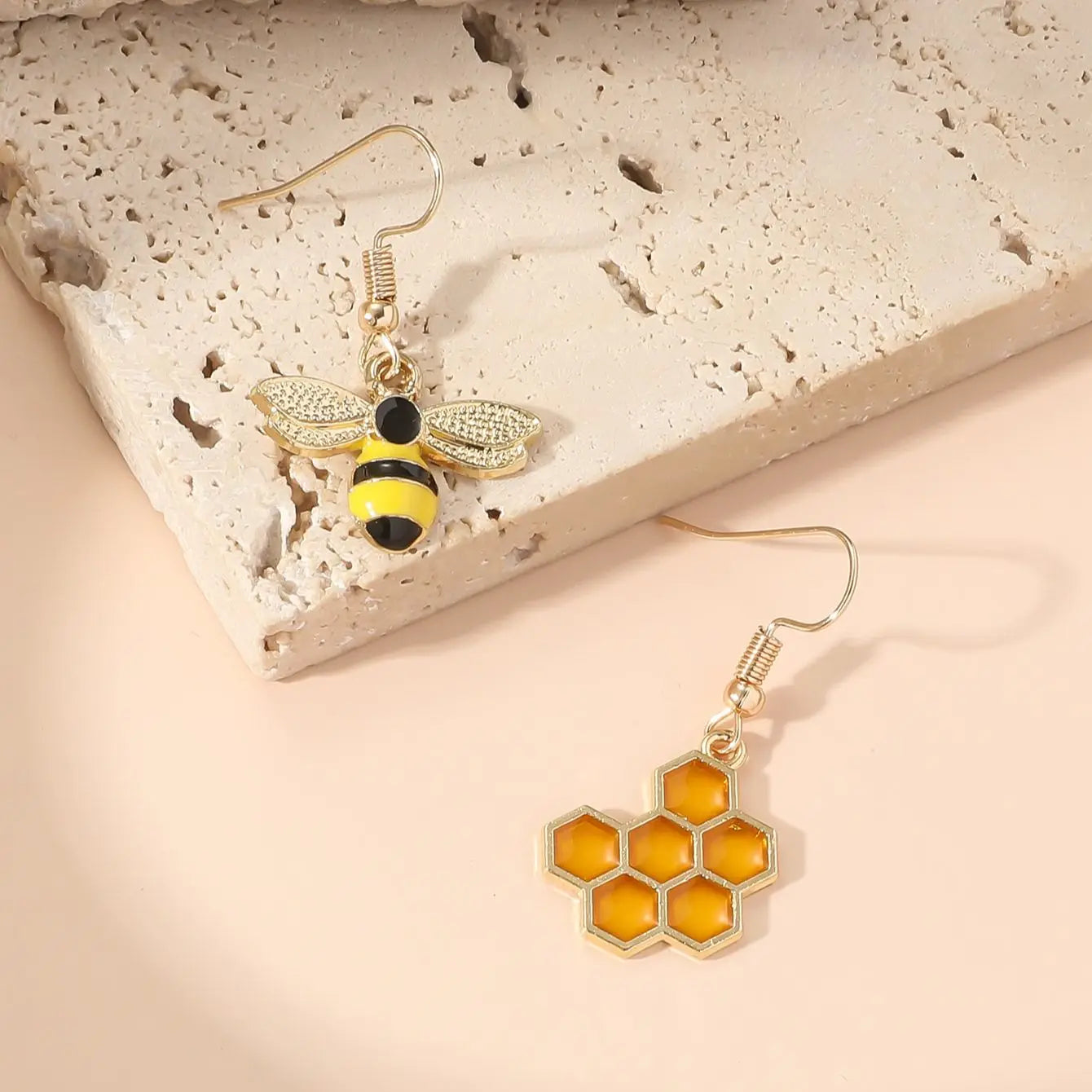 Honeycomb & Bee Drop Earrings