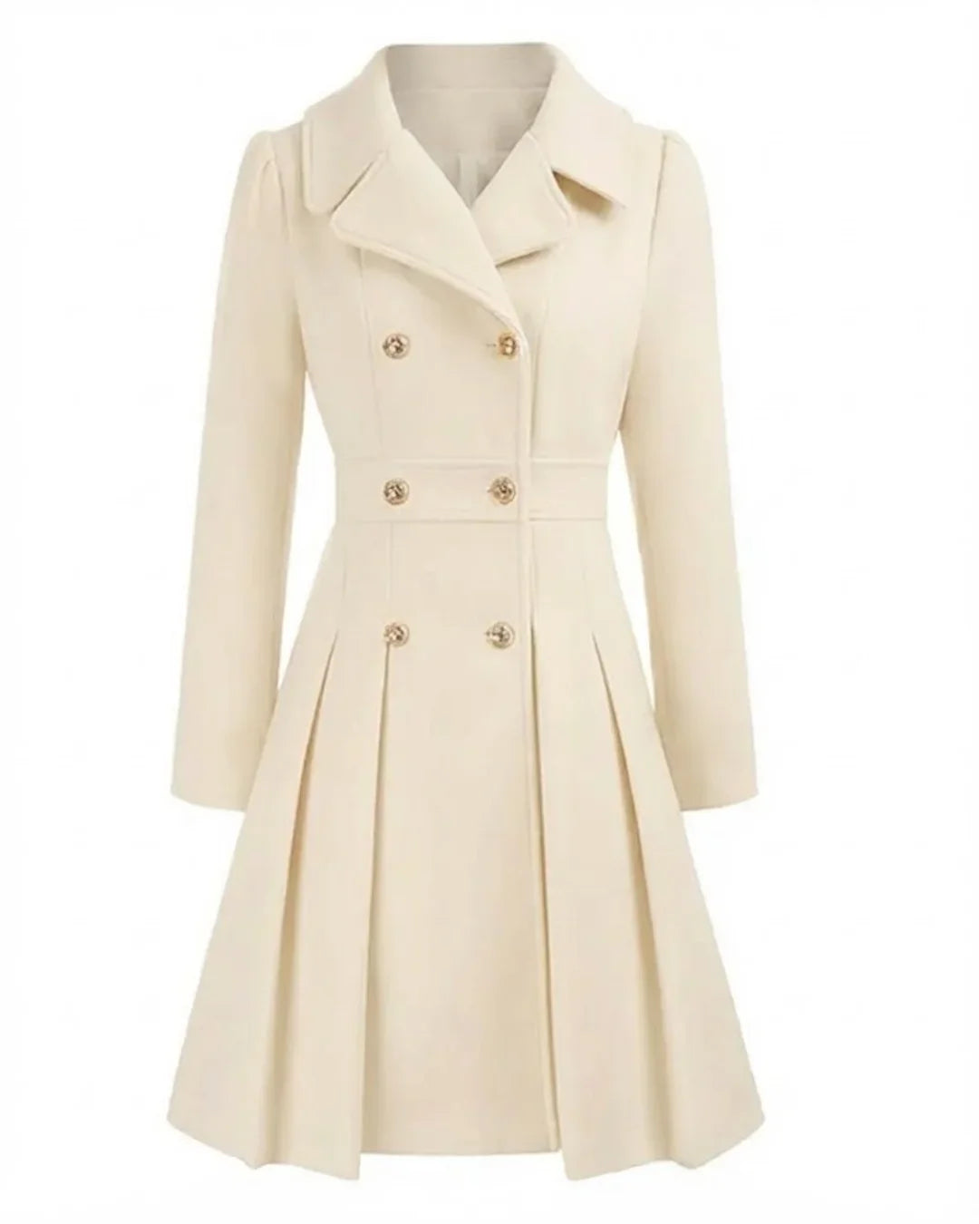 Sofia™ | Gold-Buttoned Double-Breasted Fit-and-Flare Coat