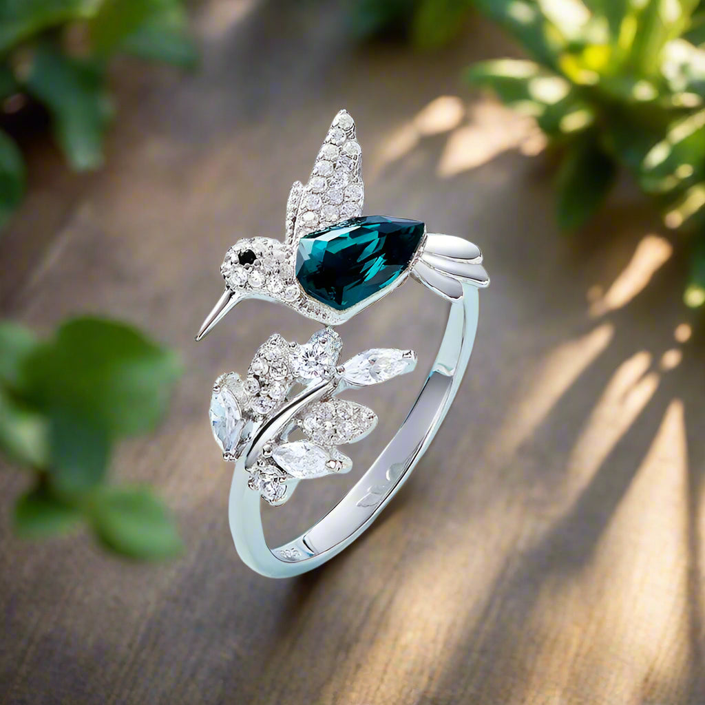 Adjustable Hummingbird Sparkle Ring
