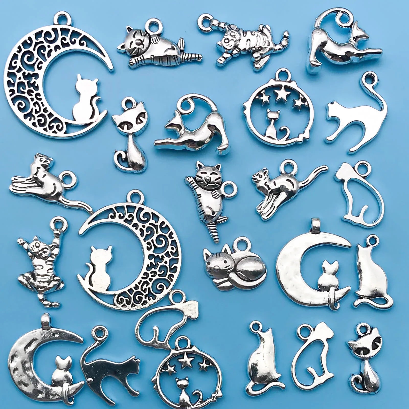 Vintage Silver tone Cat Charms Collection