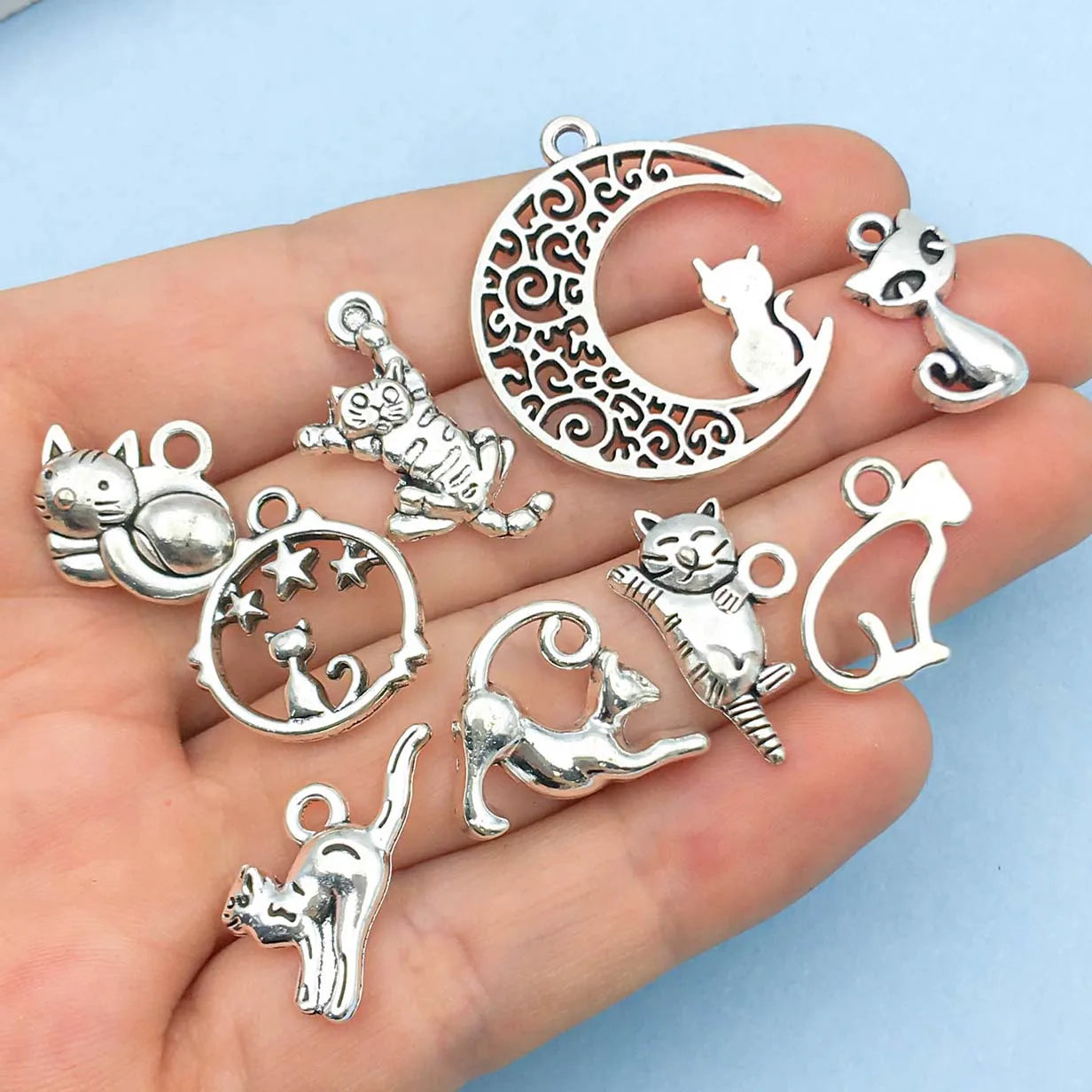 Vintage Silver tone Cat Charms Collection