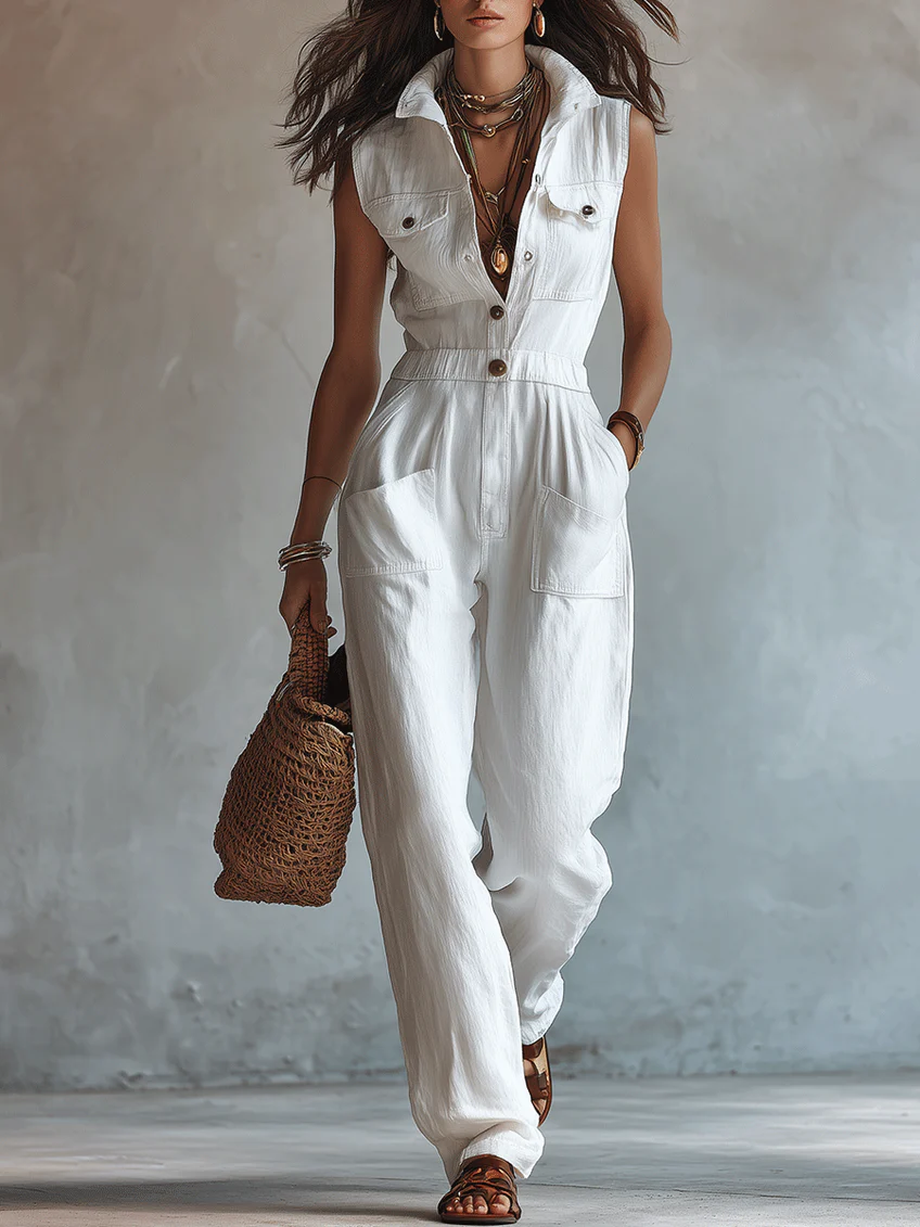 White Sleeveless Jumpsuit