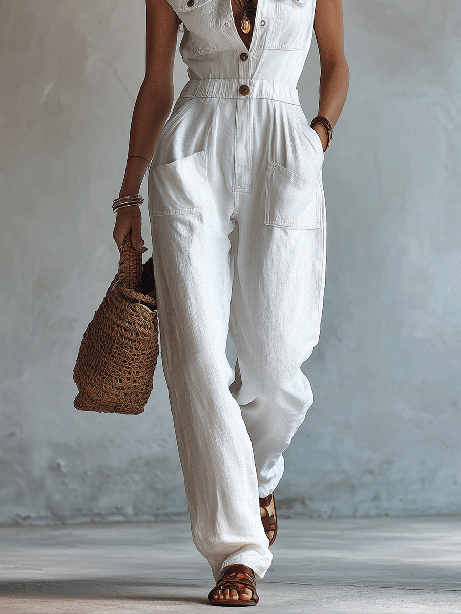 White Sleeveless Jumpsuit