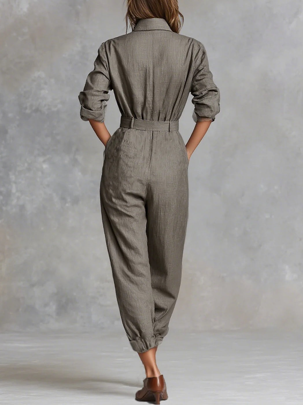 Blended Long Sleeve Shirt Jumpsuit