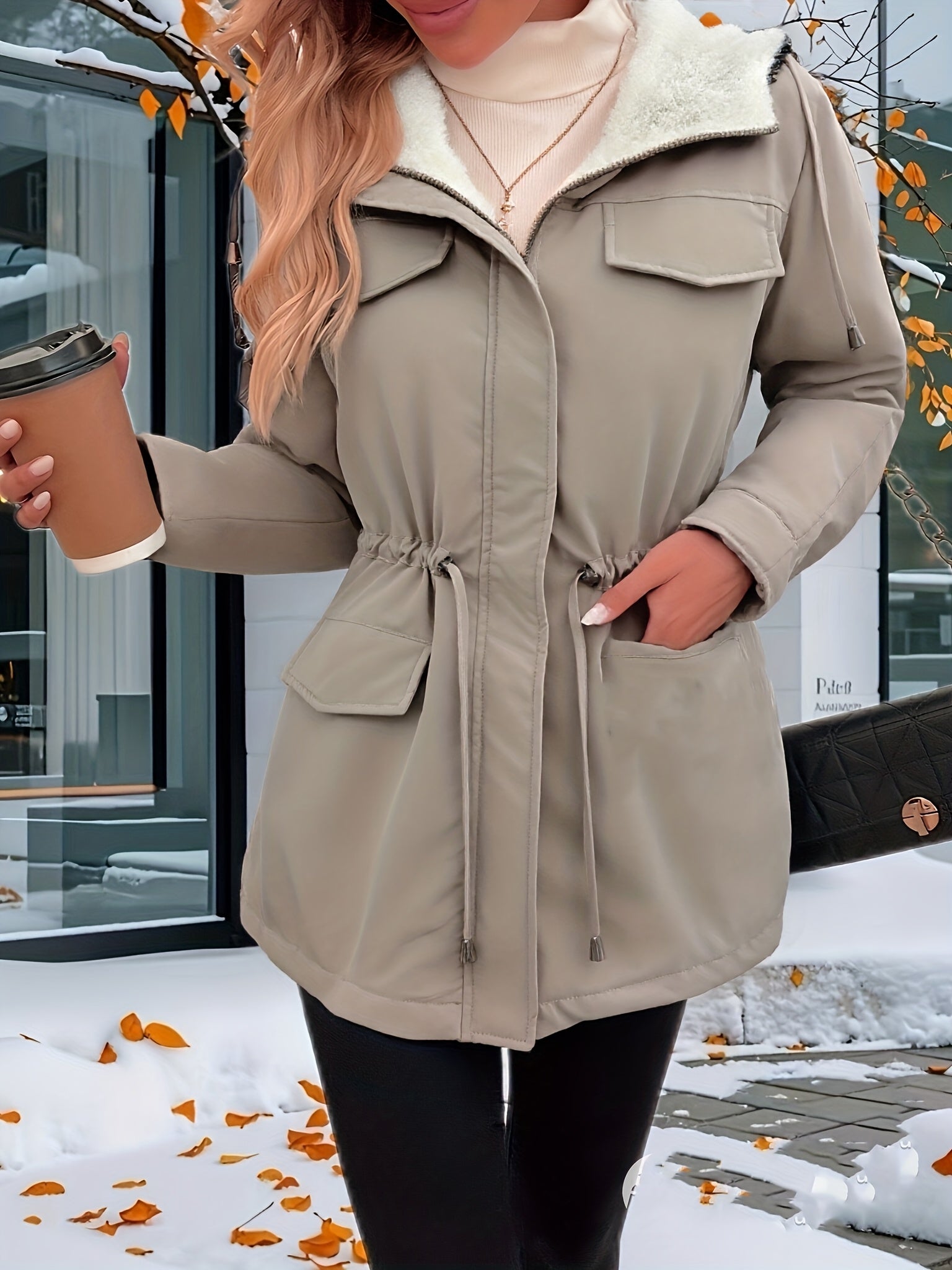 Vera™ | Sherpa-Lined Drawstring-Waist Parka Coat