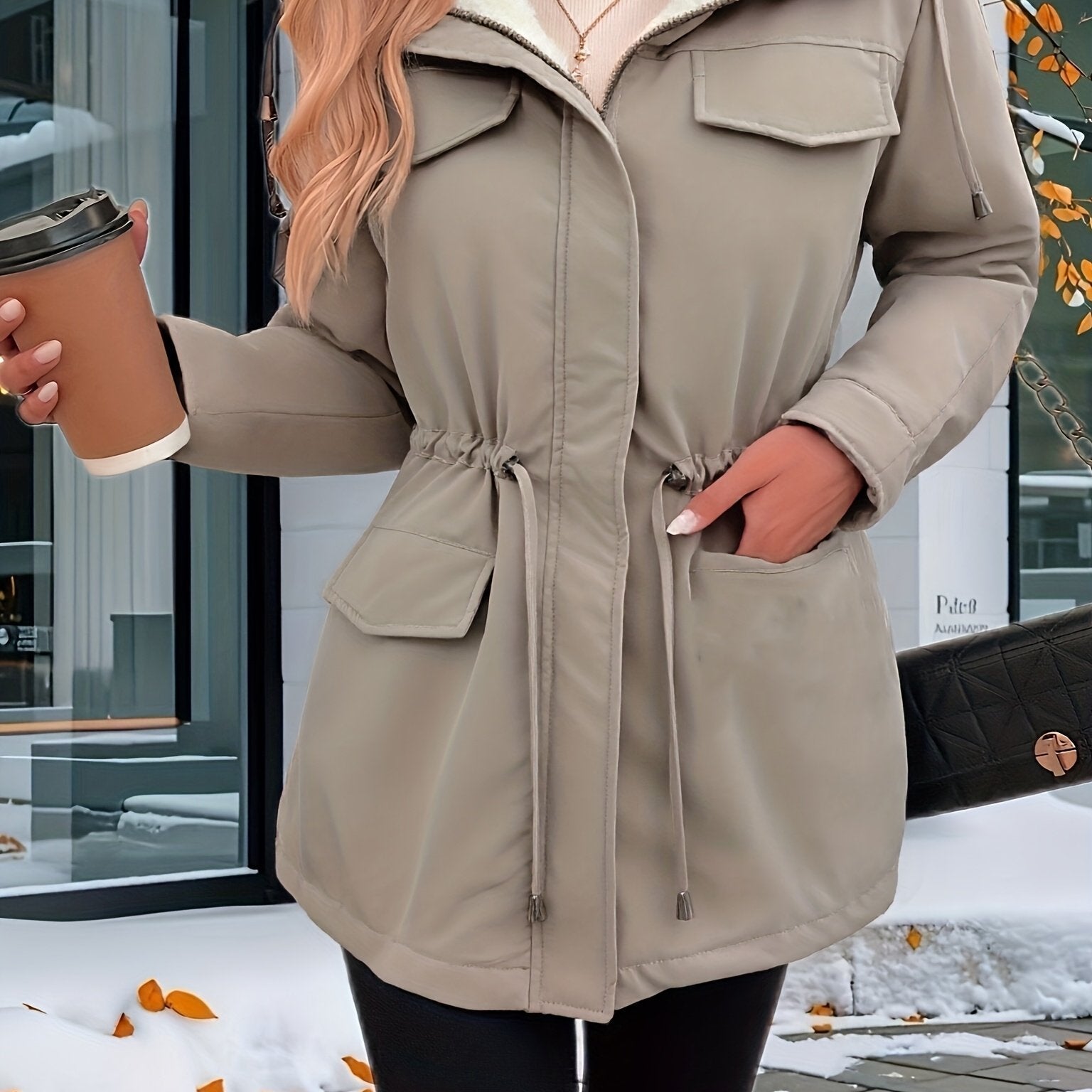 Vera™ | Sherpa-Lined Drawstring-Waist Parka Coat