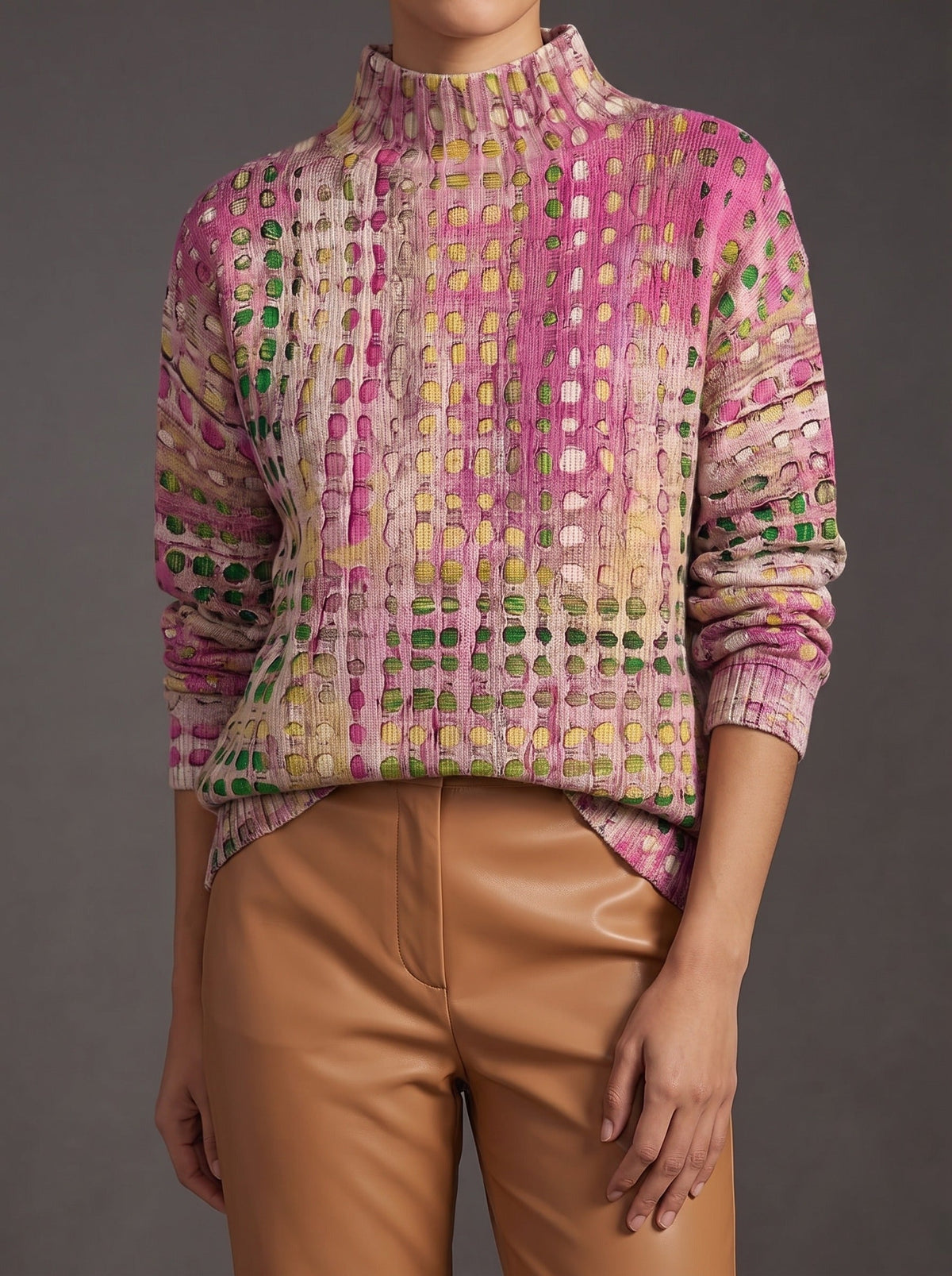 Calyx - Orchid Lattice Print Turtleneck Sweater