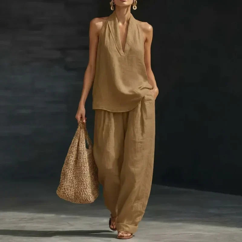 Federica | Elegant V-Neck Sleeveless Two-Piece Set