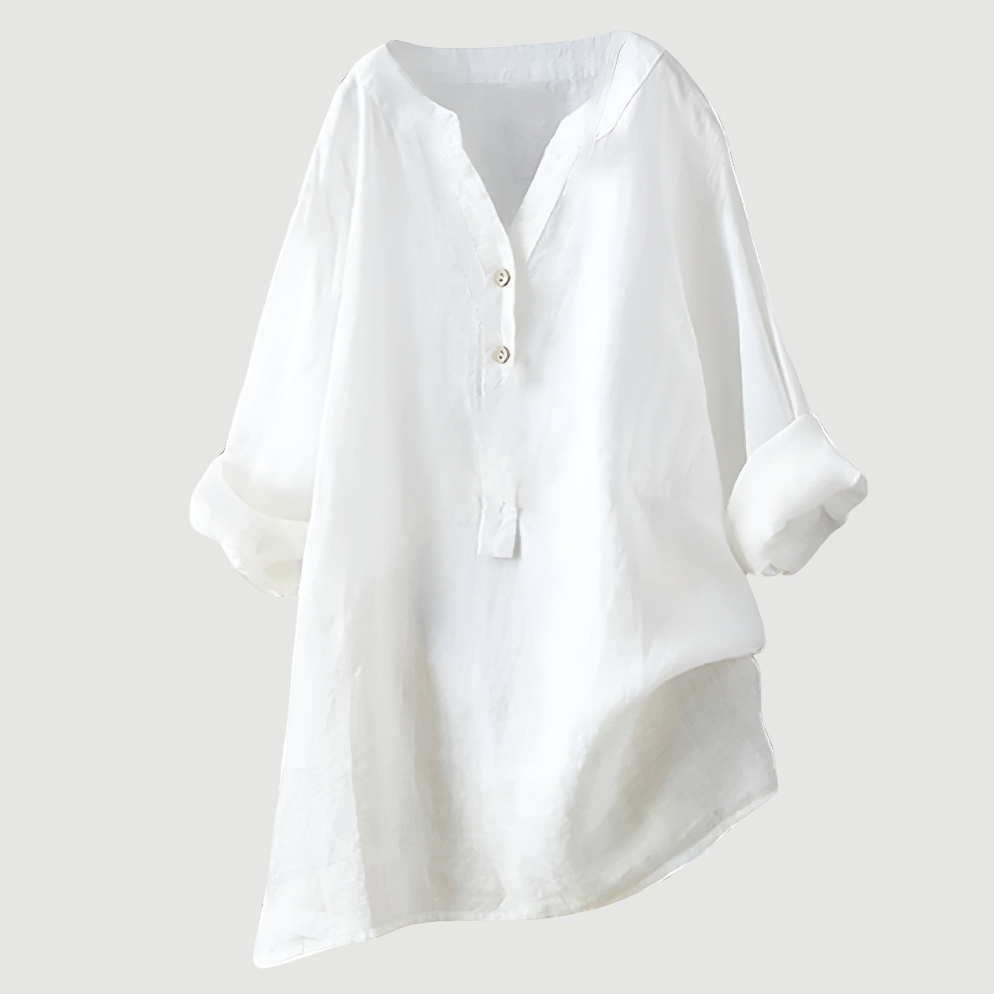Loose-fit Solid V-Neck Linen Blouse