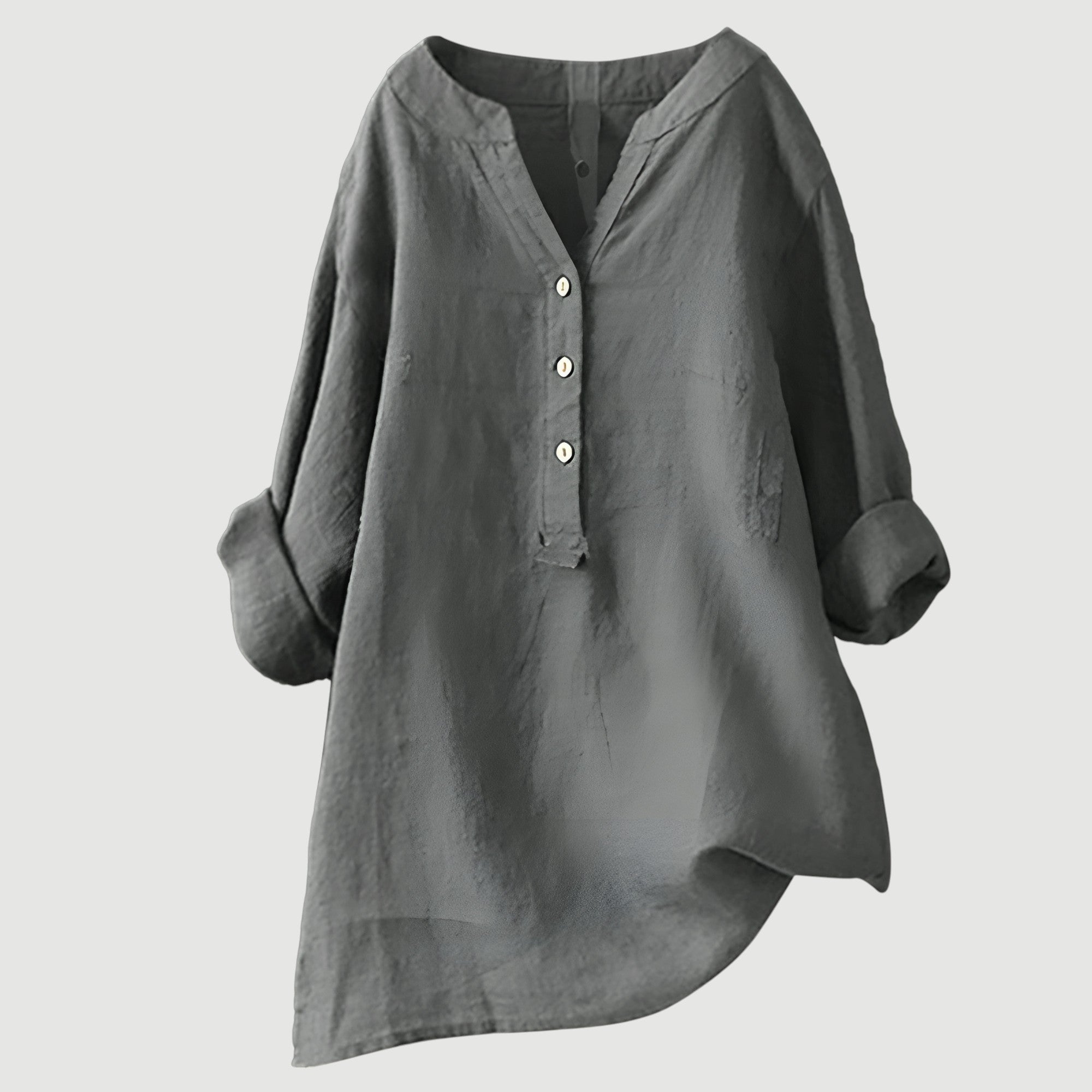 Loose-fit Solid V-Neck Linen Blouse