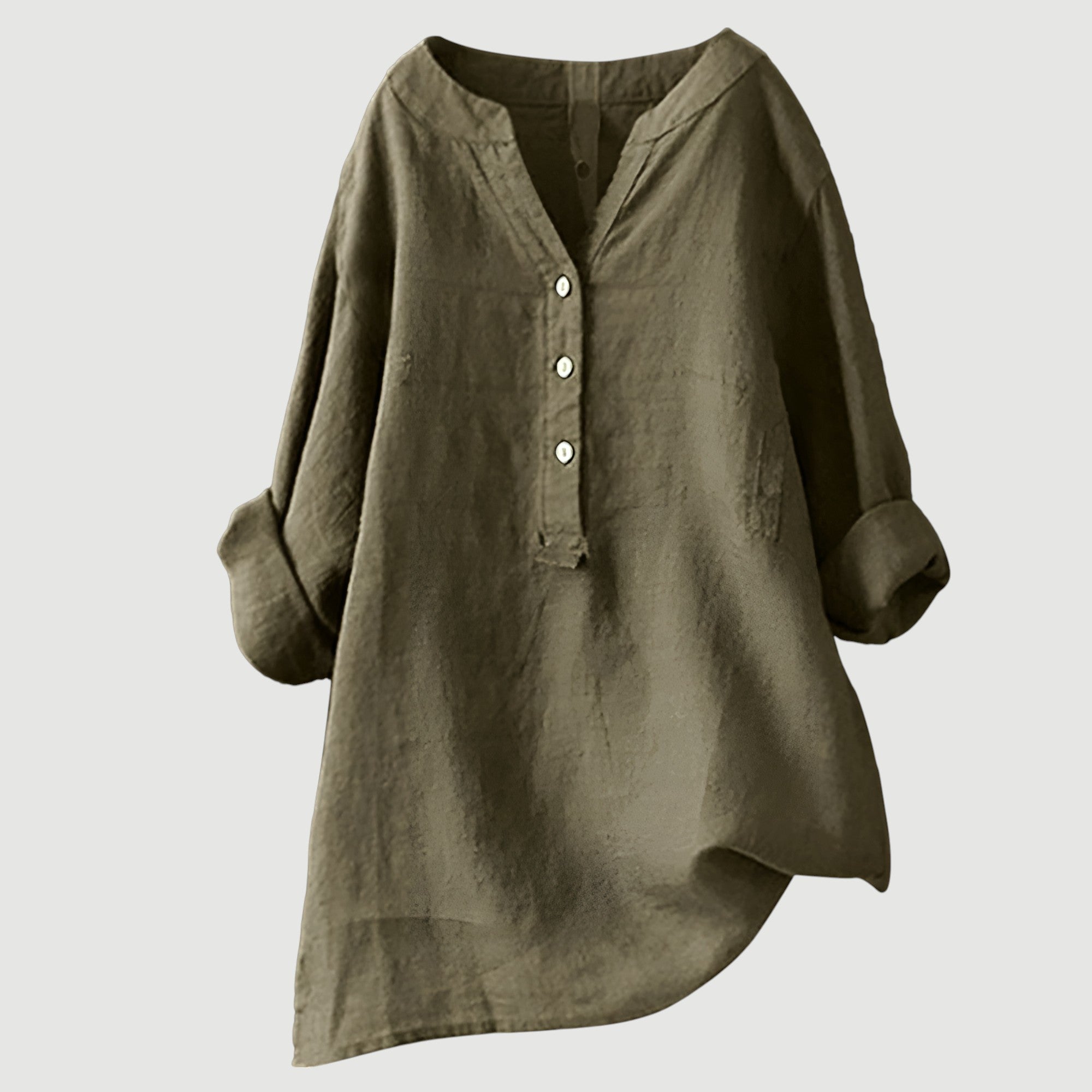Loose-fit Solid V-Neck Linen Blouse