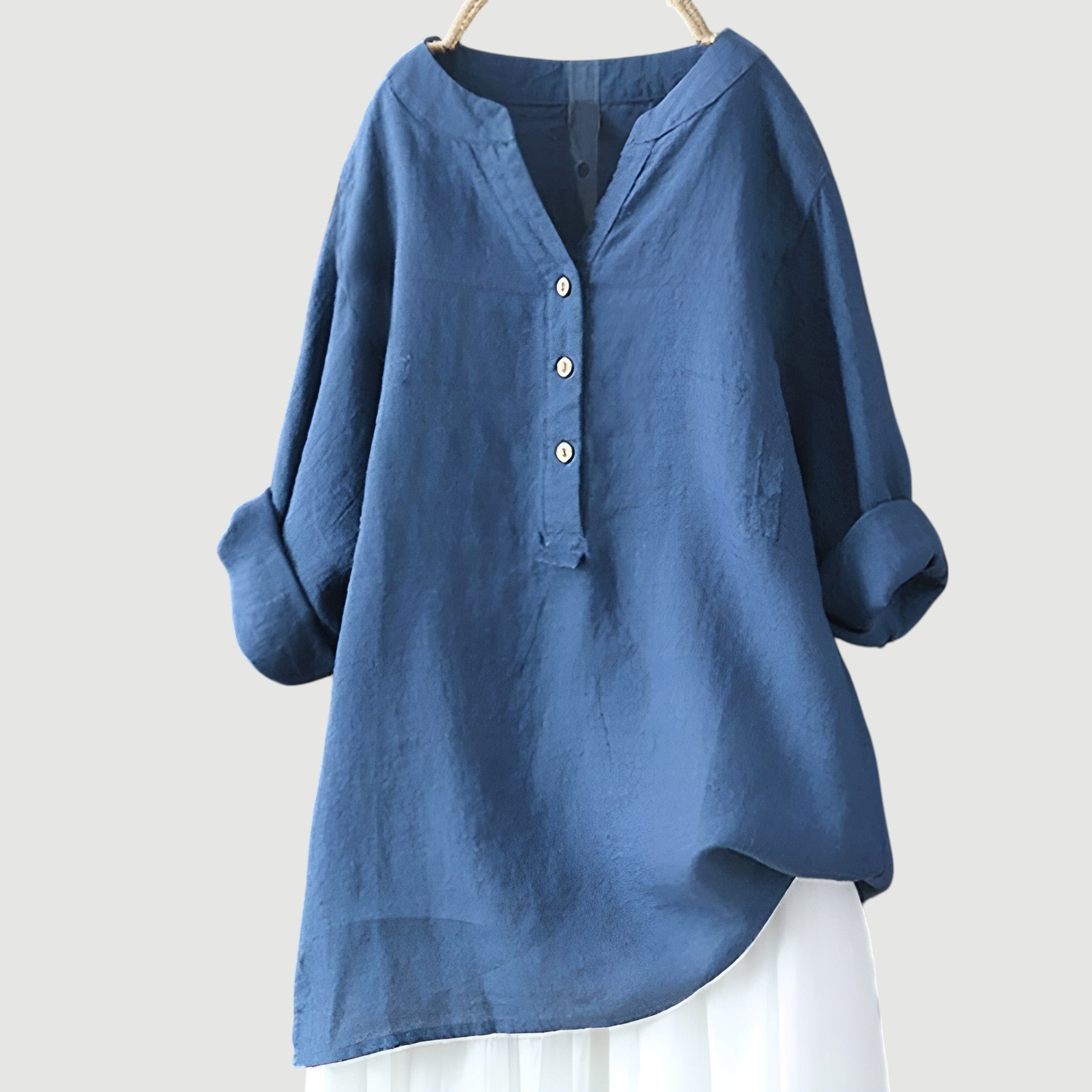 Loose-fit Solid V-Neck Linen Blouse