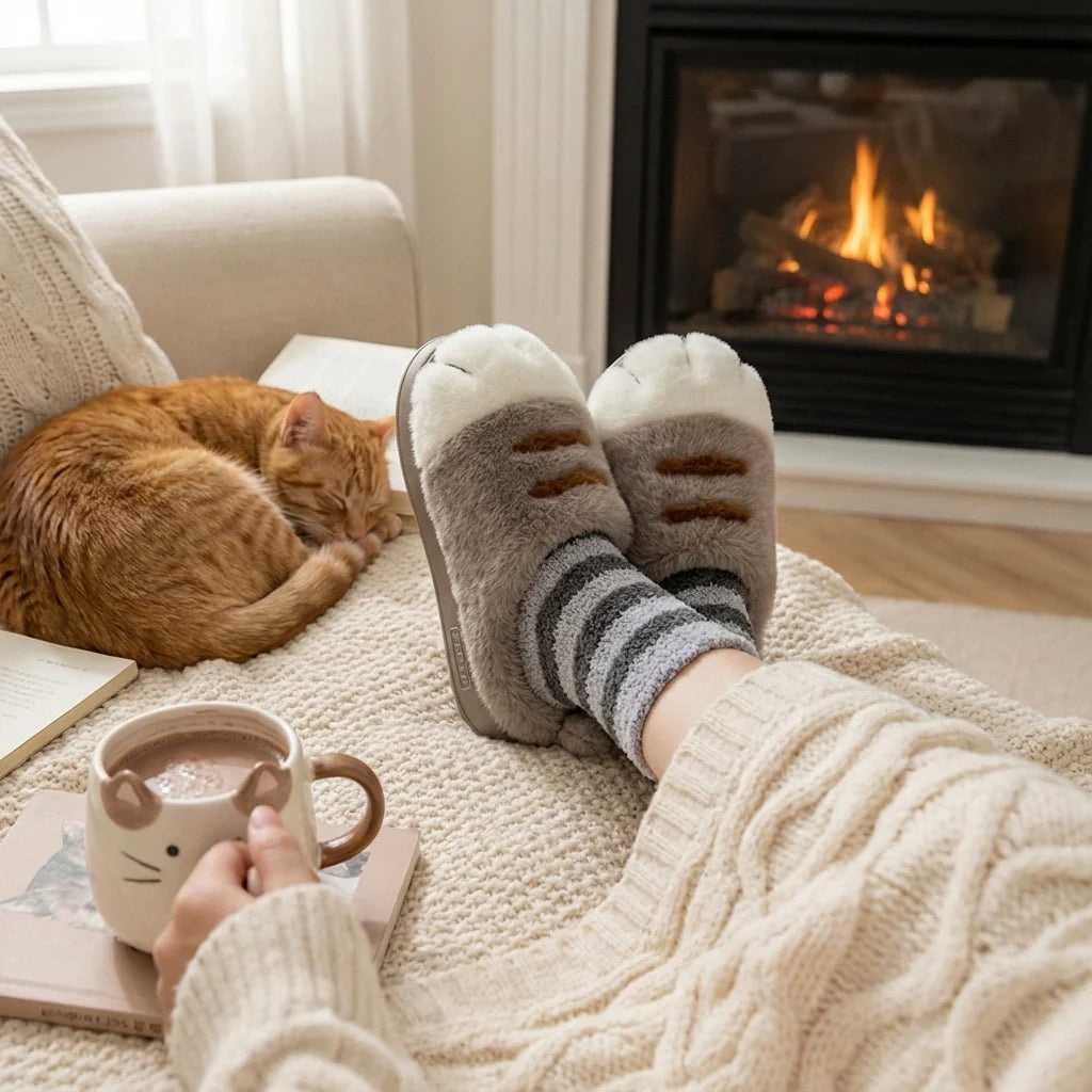 PurrPaws™ | Cat Paw Plush Slippers