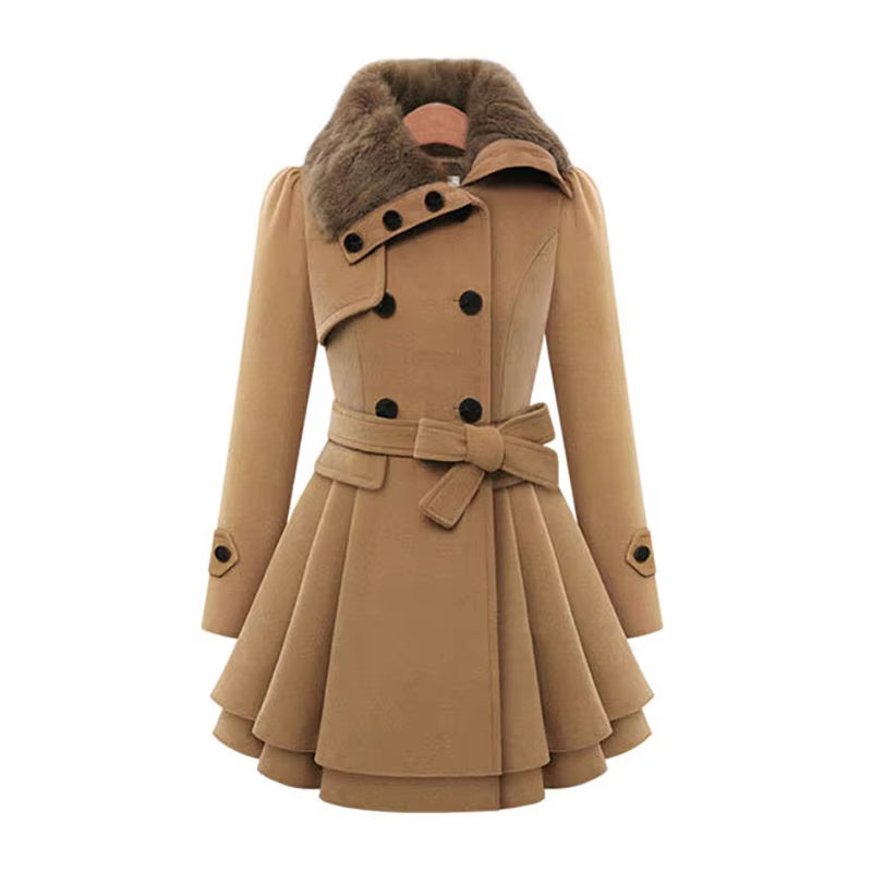Cordelia™ | Faux-fur collar belted fit-and-flare coat