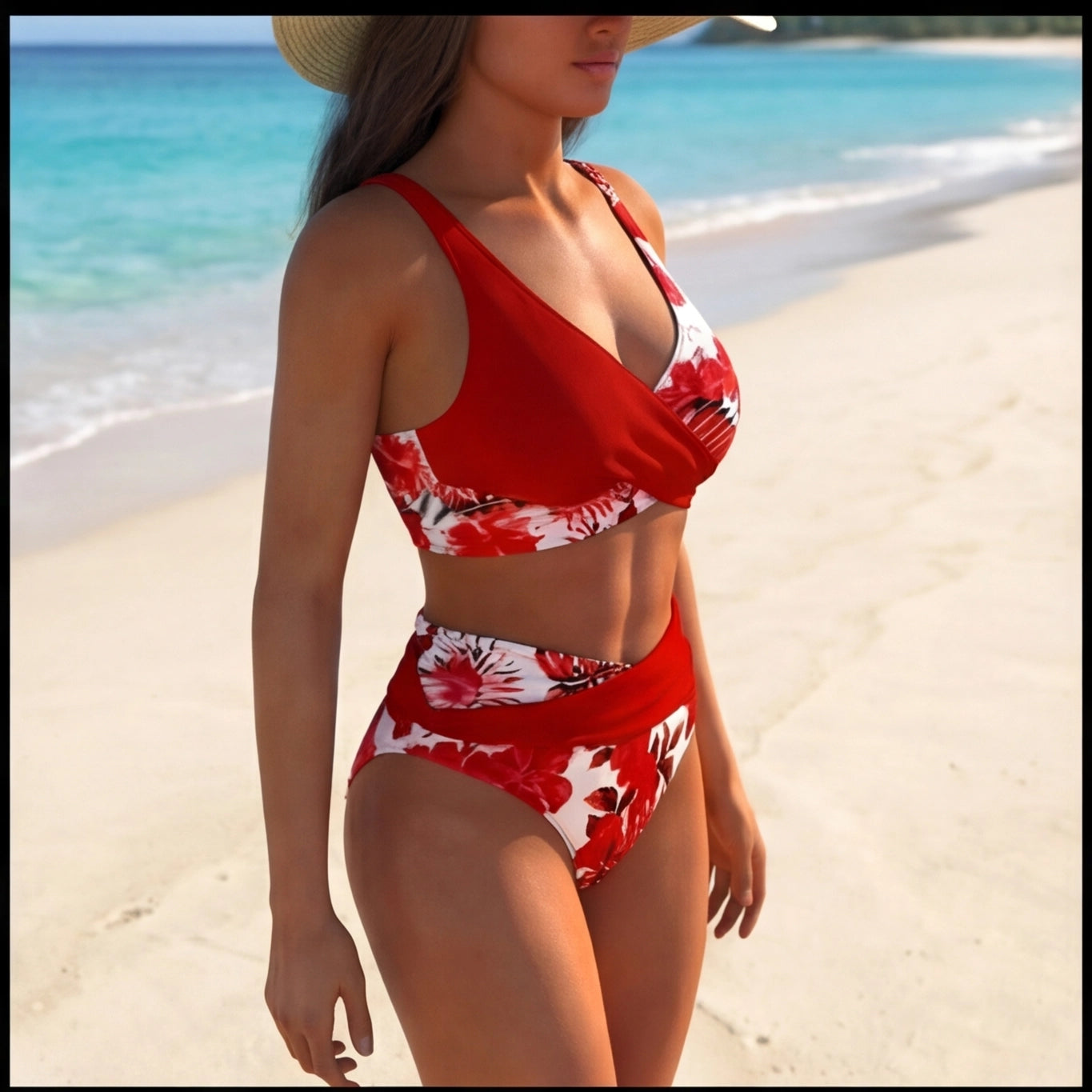 TropiCurve™ | Floral High Waist Bikini Set