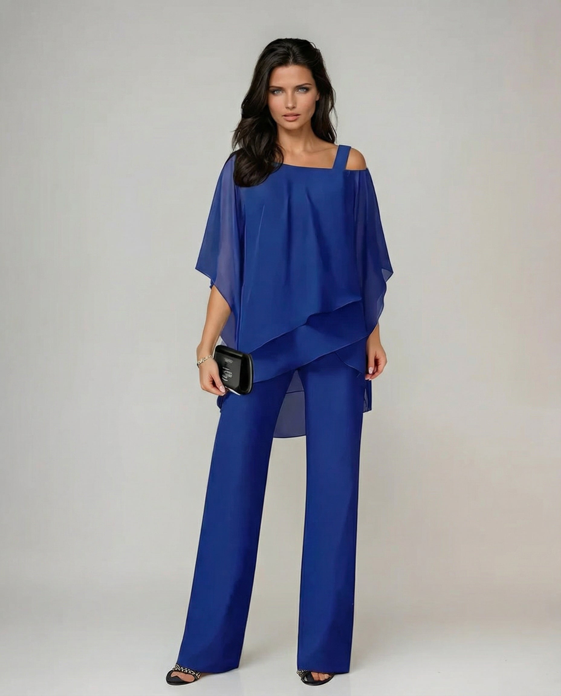 DrapeLux™ | Women's Asymmetric Chiffon Wide-Leg Set