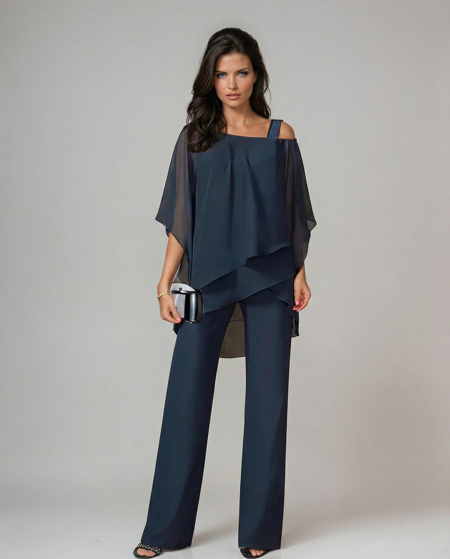 DrapeLux™ | Women's Asymmetric Chiffon Wide-Leg Set
