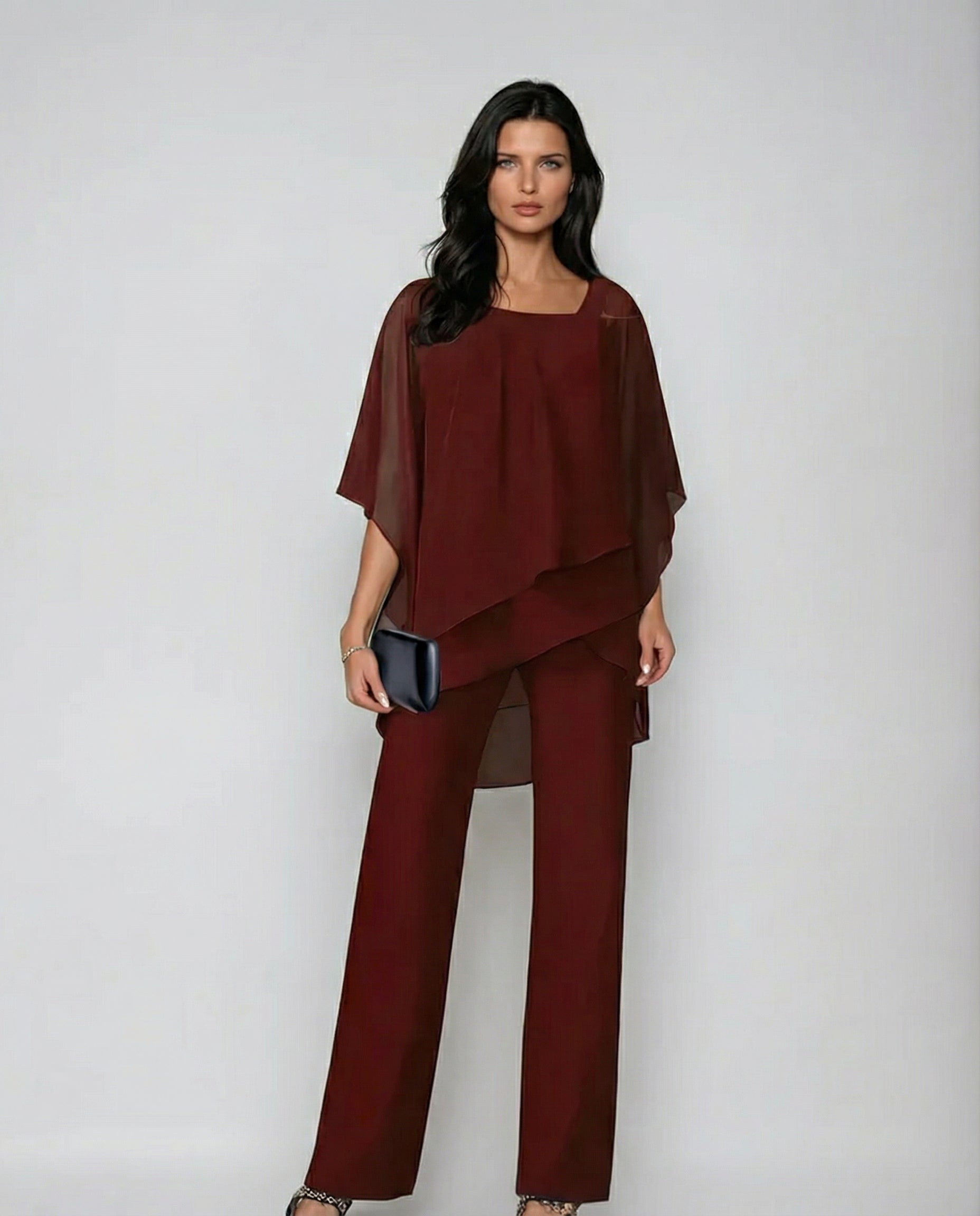 DrapeLux™ | Women's Asymmetric Chiffon Wide-Leg Set