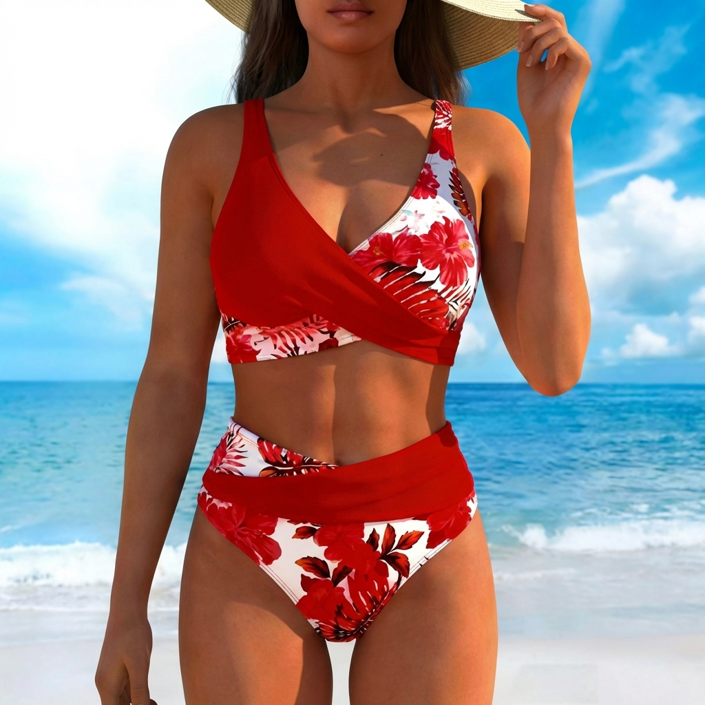 TropiCurve™ | Floral High Waist Bikini Set