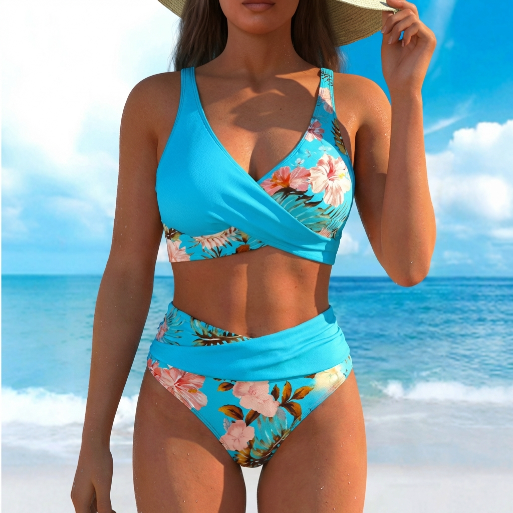 TropiCurve™ | Floral High Waist Bikini Set